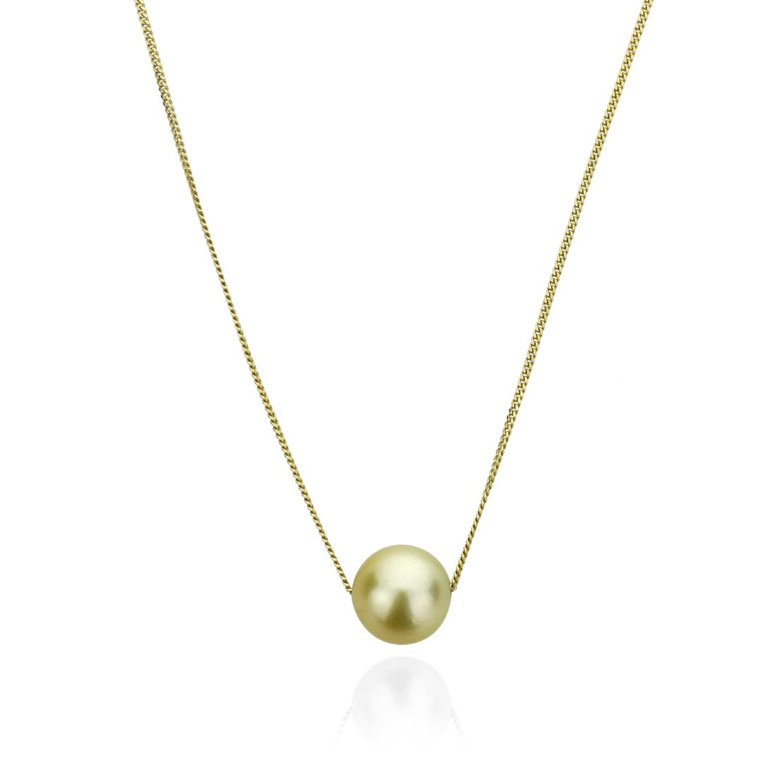 14K Gold South Sea Pearl Necklace - 9.0-9.5mm Natural Golden Cultured Pearl Pendant Slide Chain | Elegant Jewelry for Weddings, Anniversaries & Special Occasions
