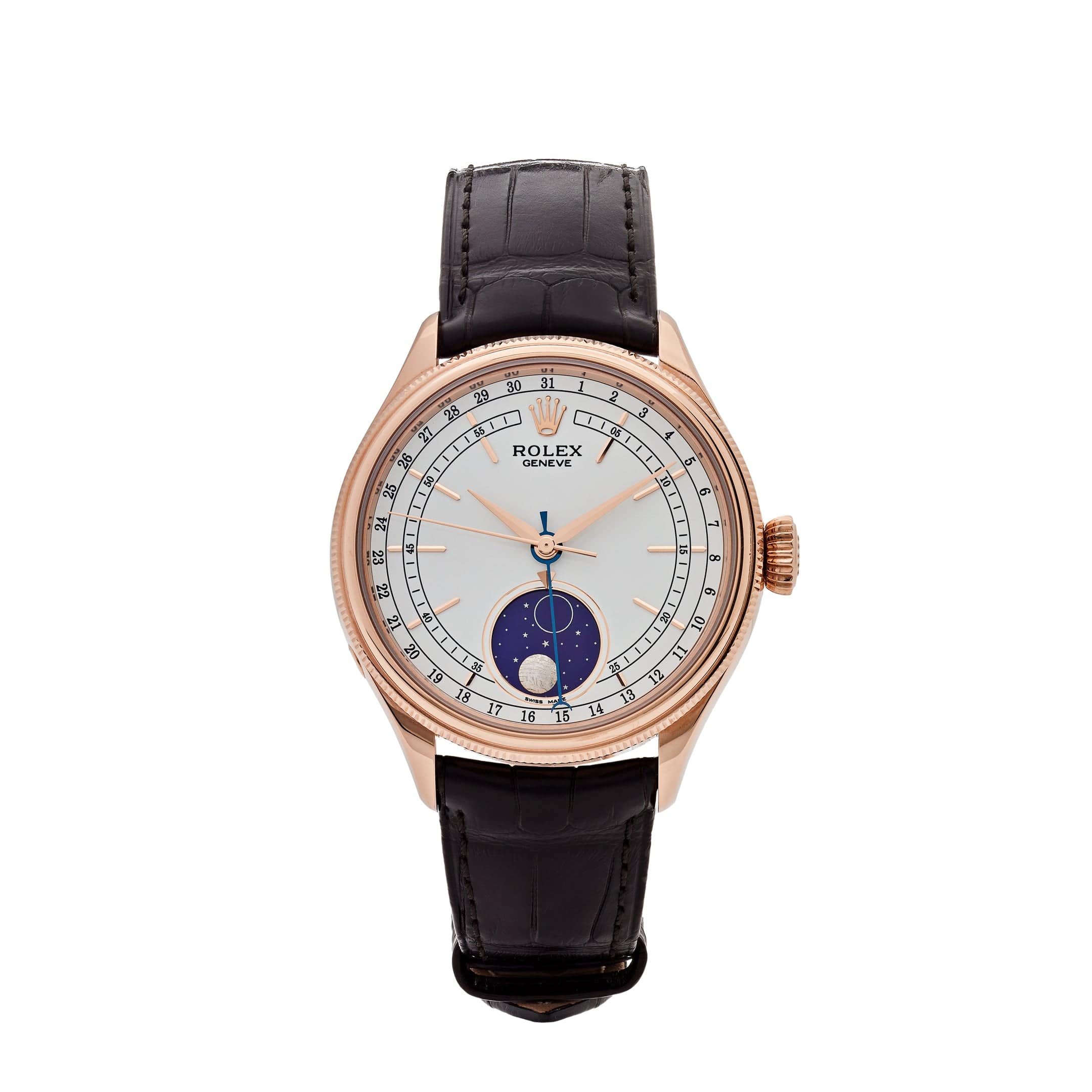 Rolex Cellini 50535 Men's Watch - 18K Rose Gold Case, White Dial with Moon Phase - Luxury Dress Watch for Business & Formal Occasions