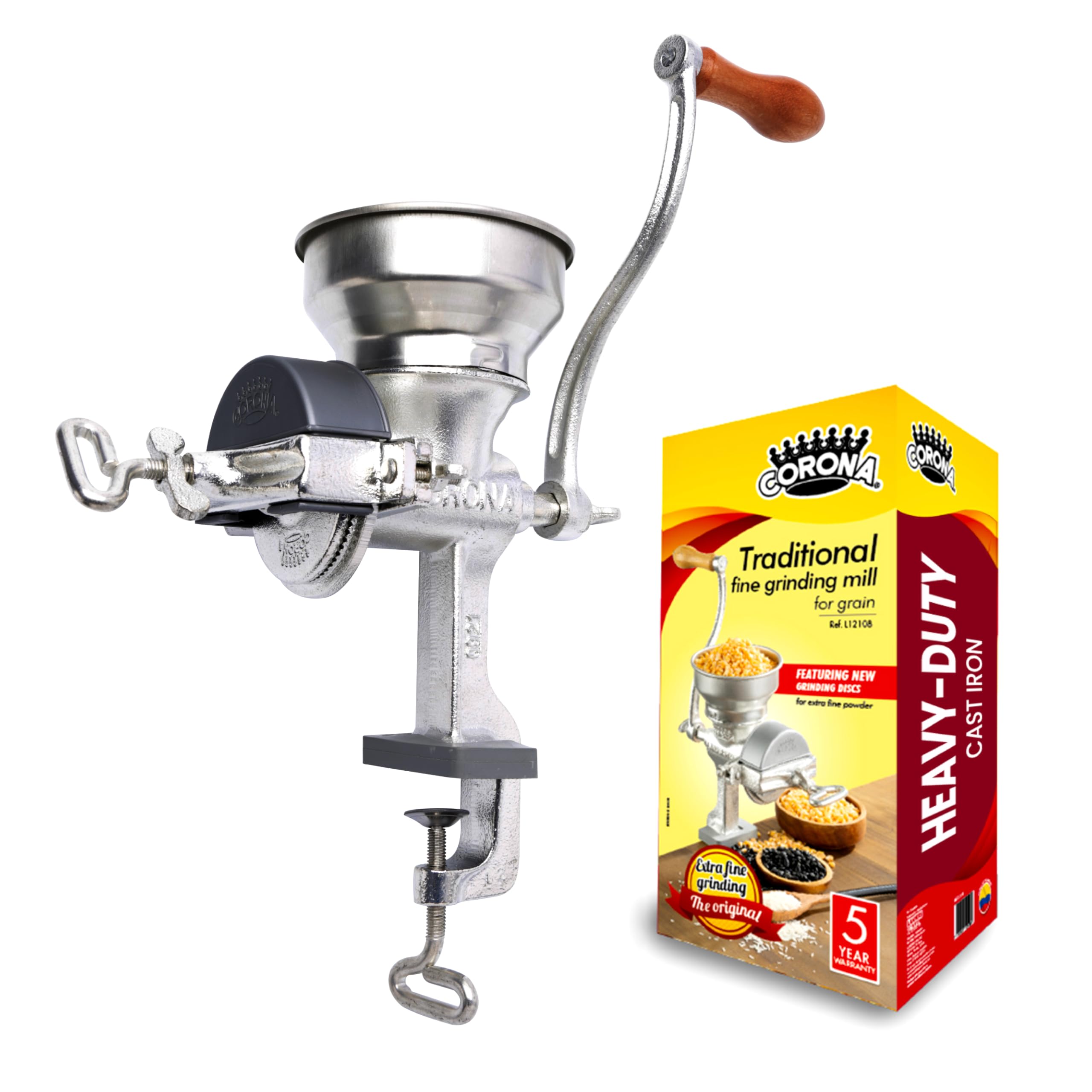 Premium Cast Iron Manual Corn Grinder - Low Hopper Grain Mill for Corn, Rice, Soybeans, Pepper & Chickpeas | Hand Crank Wheat Grinder for Home Use | Perfect for Baking, Camping & Emergency Food Prep