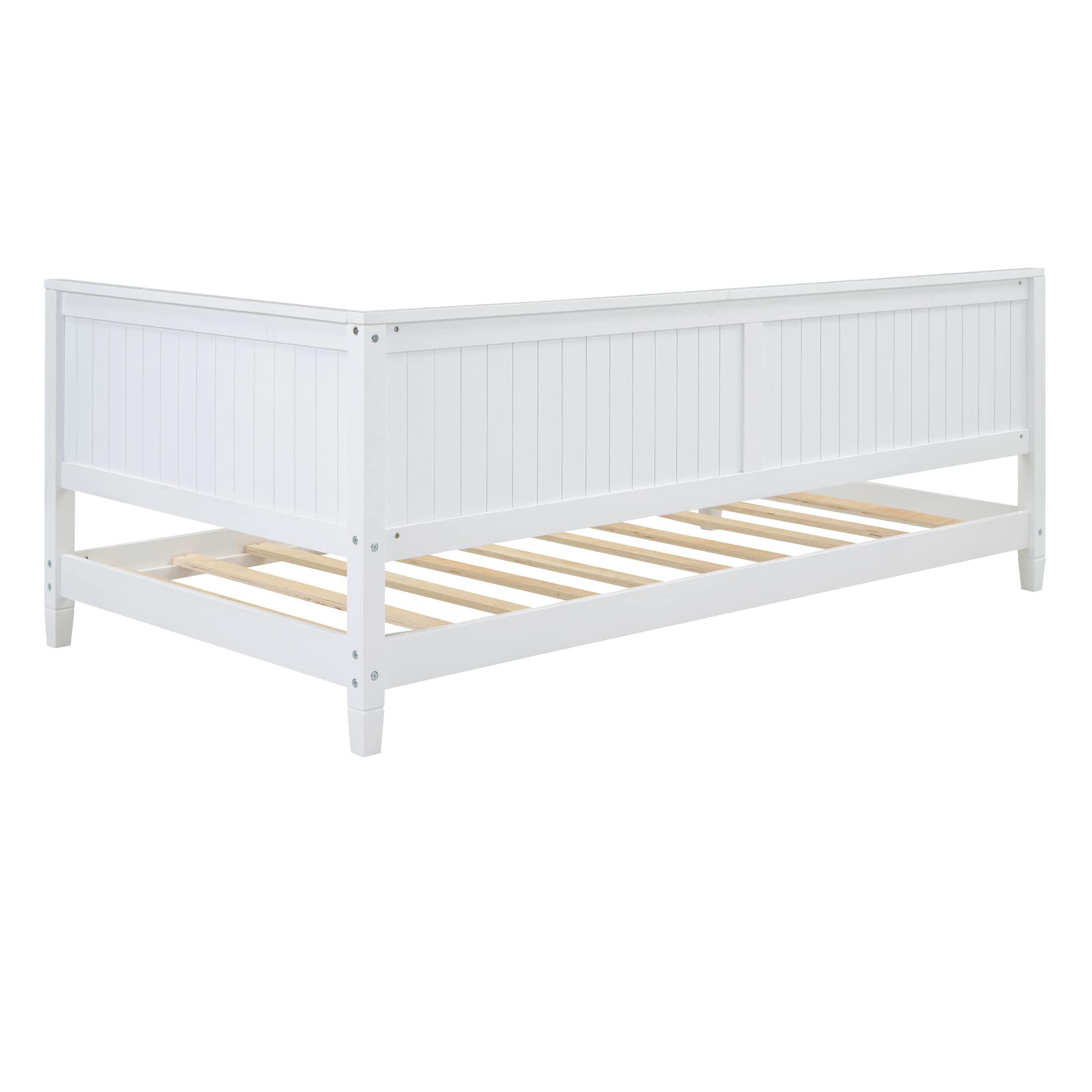 Twin Daybed Frame with Backrest - White Wood Sofa Bed for Kids & Teens - Living Room & Bedroom Use