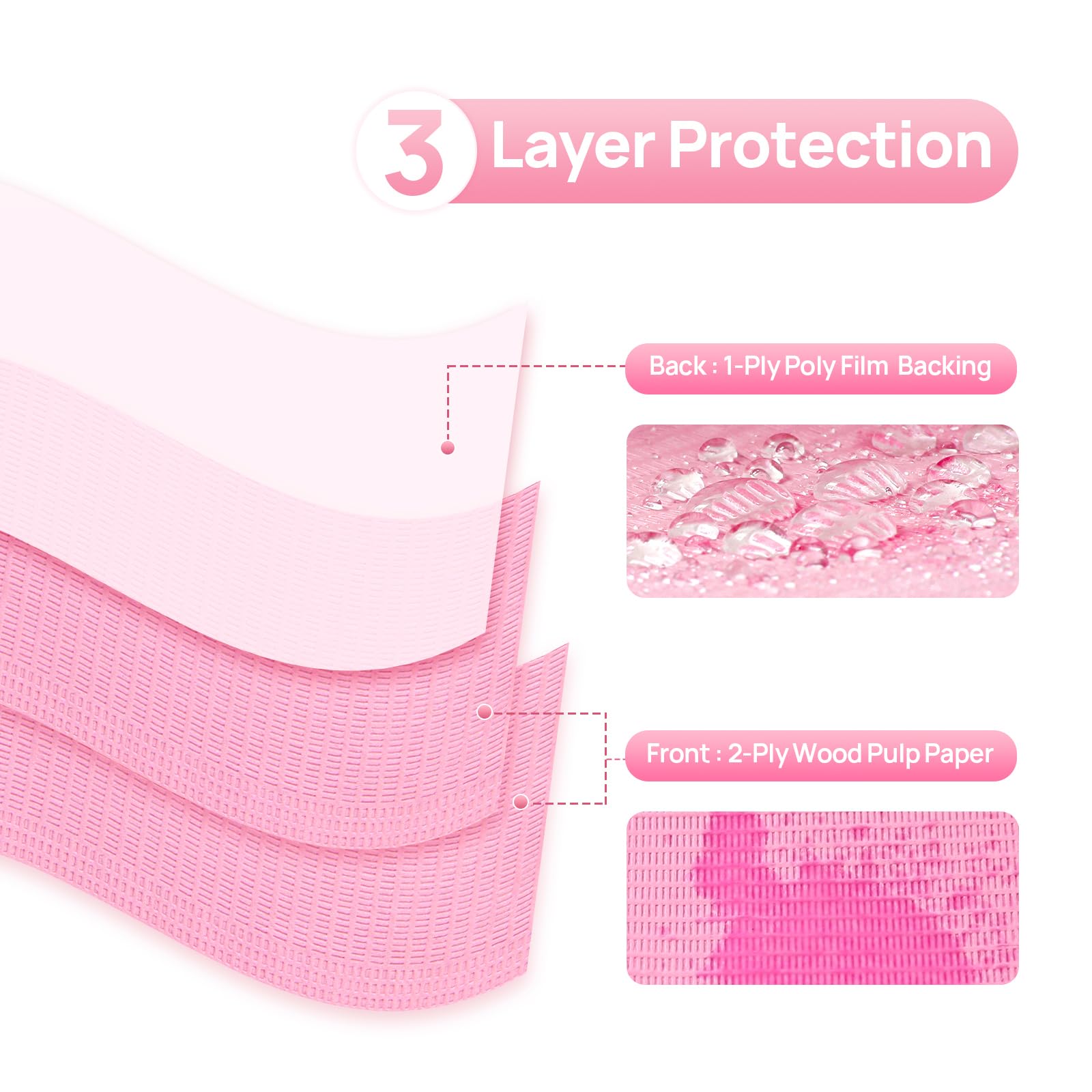 JMU 2500 Disposable Dental Bibs - 2-Ply Tissue & 1-Ply Film, Pink Dental Patient Bibs, 13