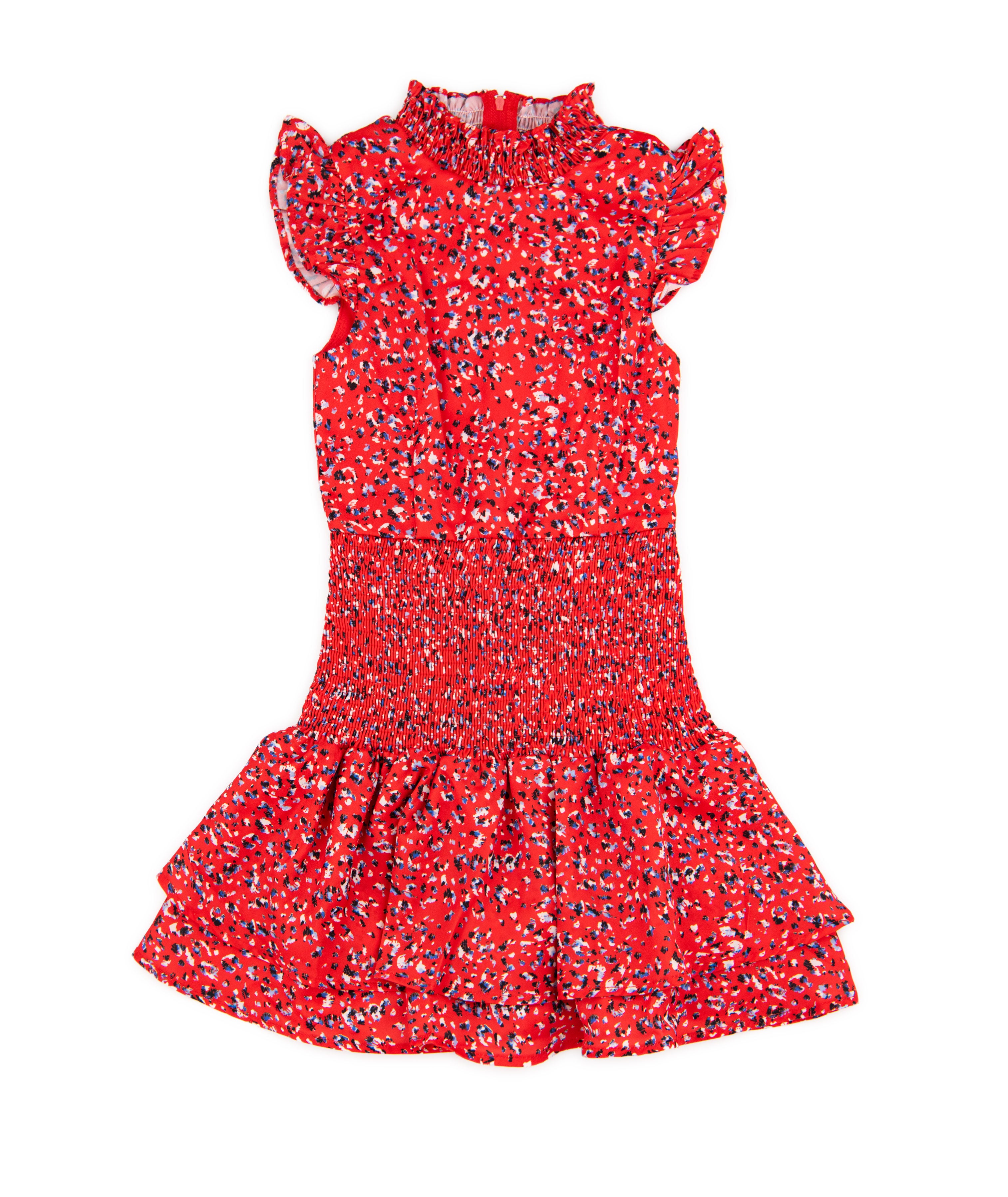 Miss Behave Girls Selena Ruffle Smocked Dress - Red Floral Print Summer Dress for Toddler Girls, Perfect for Birthday Parties, Family Photos & Special Occasions