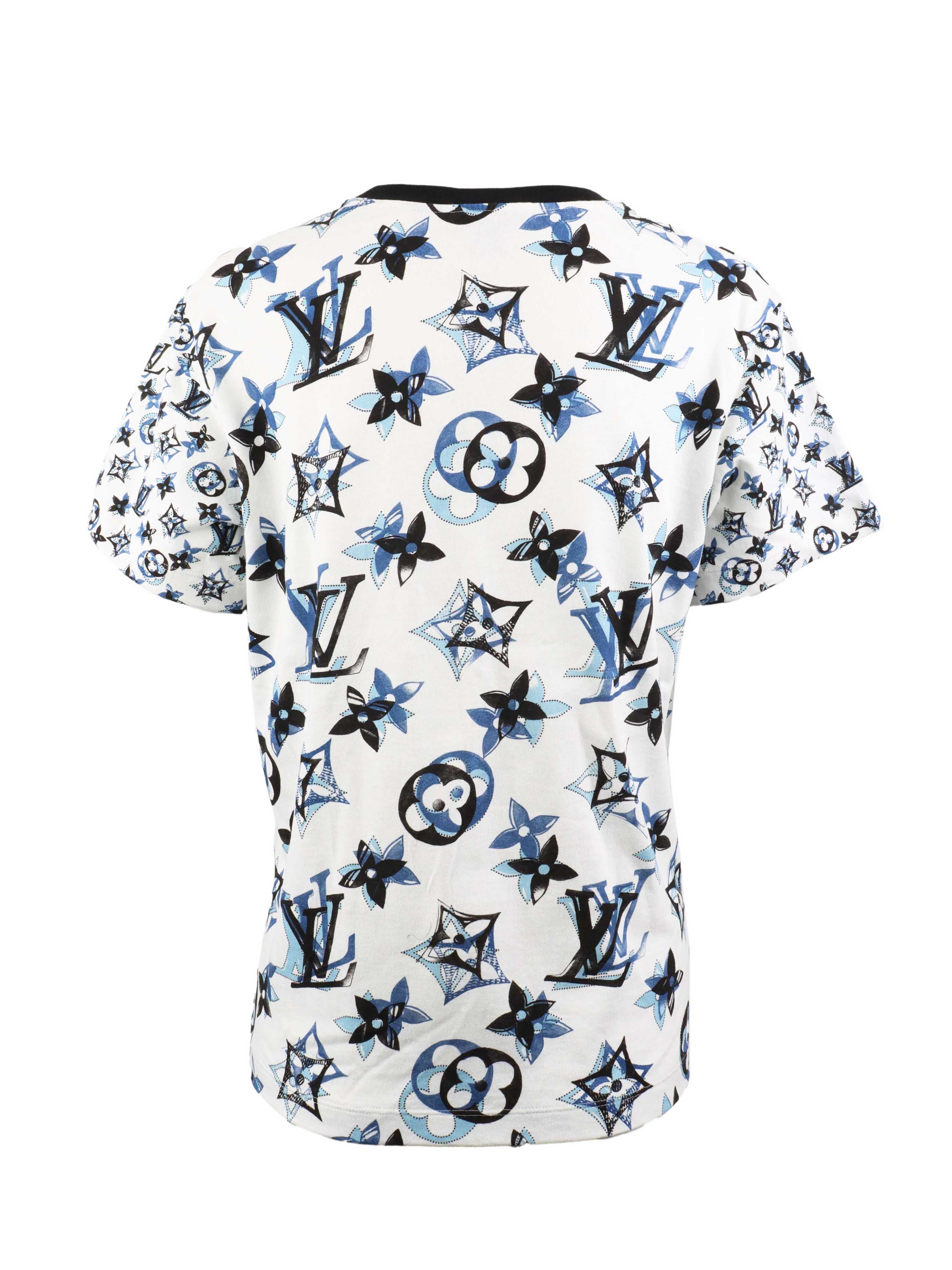Louis Vuitton White & Blue Monogram Cotton T-Shirt for Men - Luxury Designer Casual Wear for Summer & Street Style Fashion