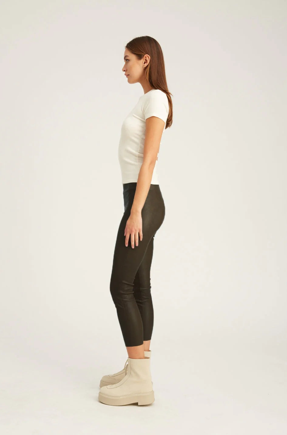 Premium Capri Leather Leggings for Women - High Waisted Faux Leather Pants - Stretchy Vegan Leather Leggings for Yoga, Workout & Casual Wear