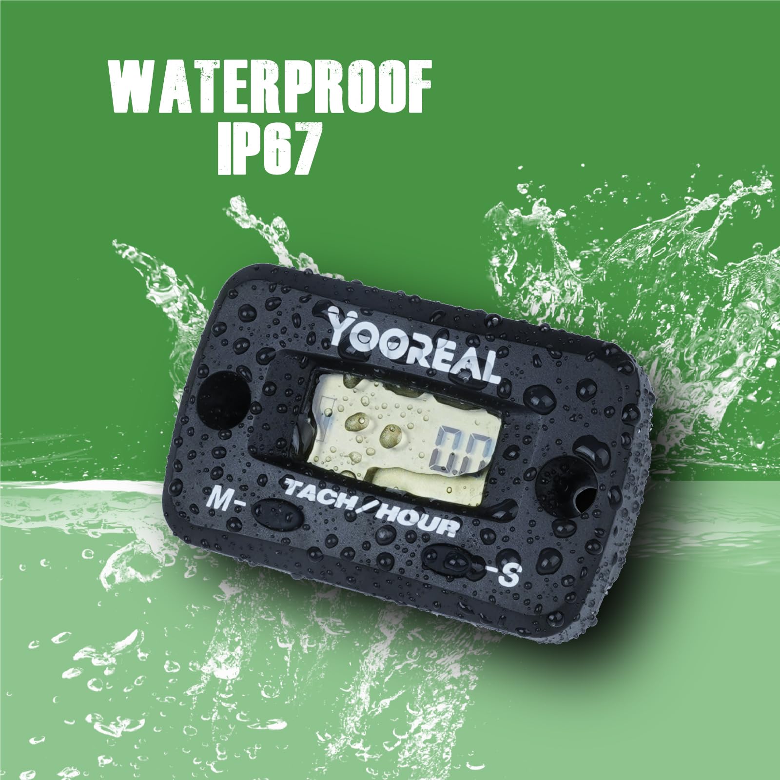 Yooreal Digital Hour Meter & Tachometer with Replaceable Battery - Waterproof RPM Gauge for Lawn Mowers, Generators, Chainsaws, Scooters & Small Engines - Perfect for Maintenance Tracking on Outdoor Power Equipment