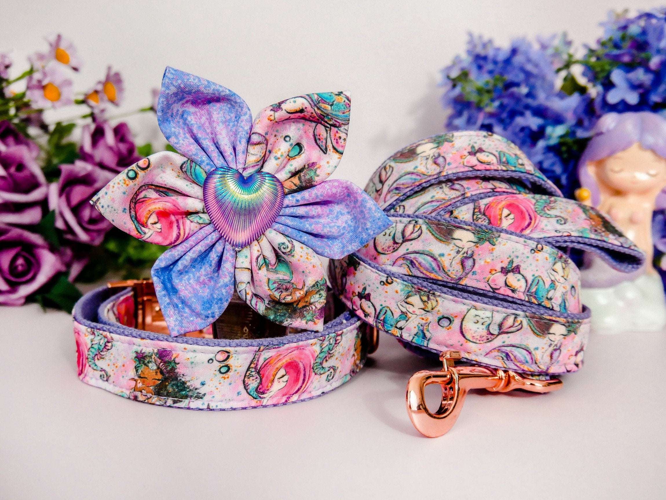 Mermaid's Dream Dog Flower Collar Set - Elegant Pet Accessory for Special Occasions, Parties & Photo Shoots