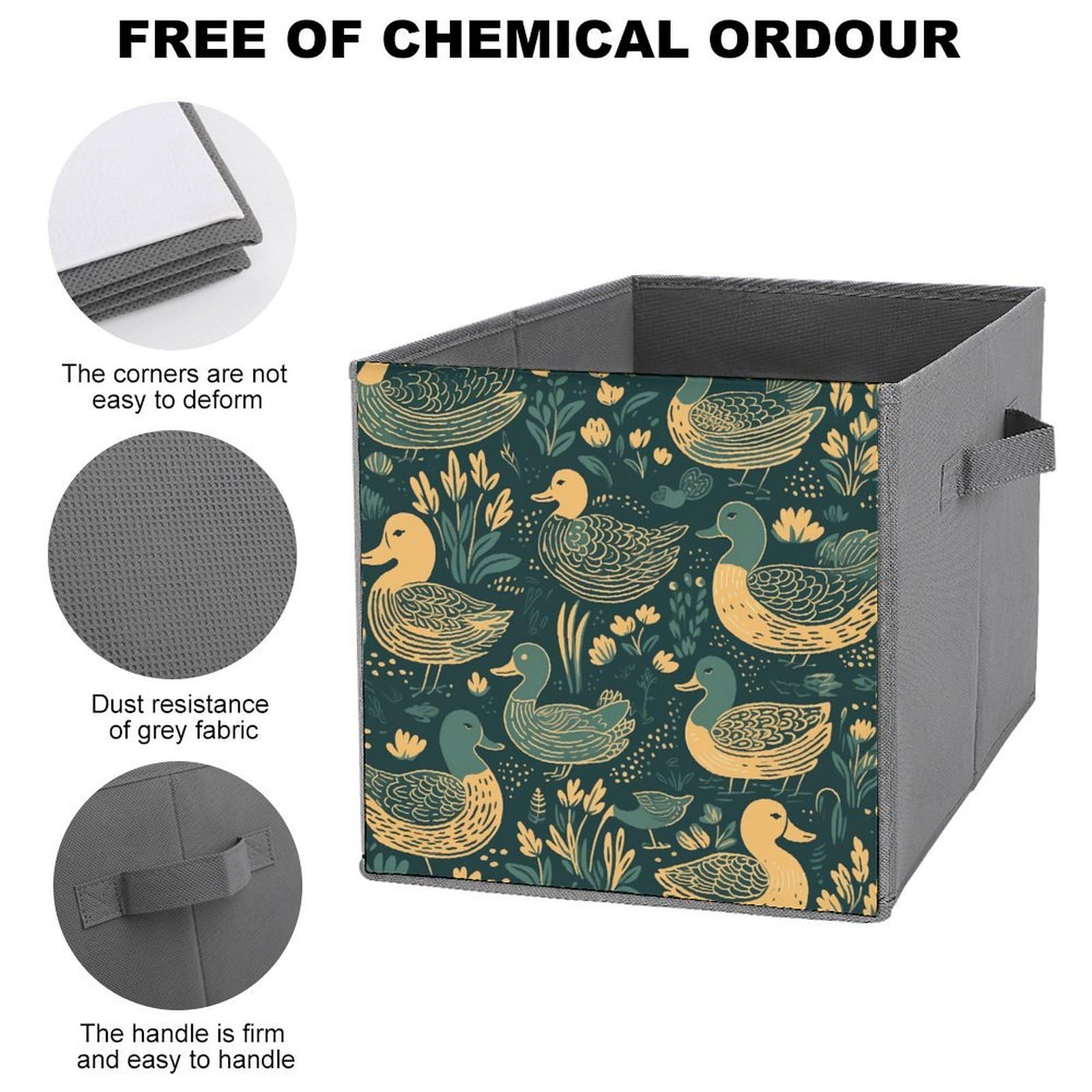 Foldable Canvas Storage Box with Duck Pattern Green Print - Organize Clothes, Toys & Home Items - Perfect for Closet, Nursery & Travel Storage