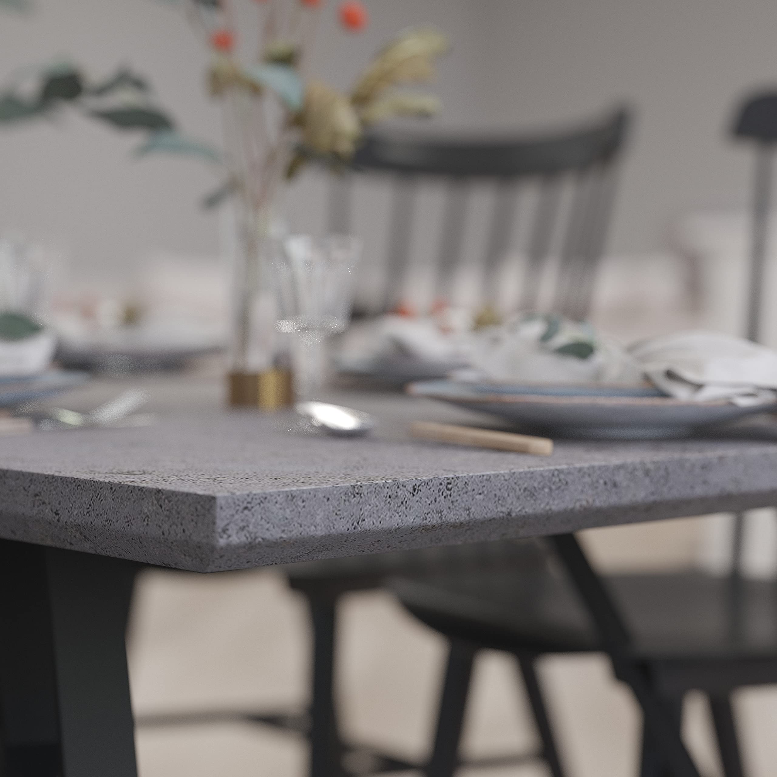 Merrick Lane Maya Contemporary Rectangular Dining Table - Faux Concrete Finish with Black Hairpin Metal Legs - 31.5