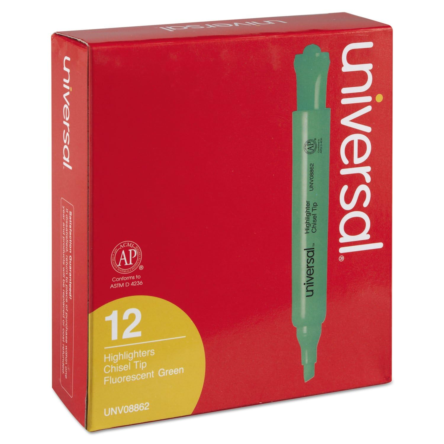 Universal Desk Highlighters - Fluorescent Green Ink, Chisel Tip, Green Barrel (12-Pack) - Perfect for Office, School & Study Note-Taking