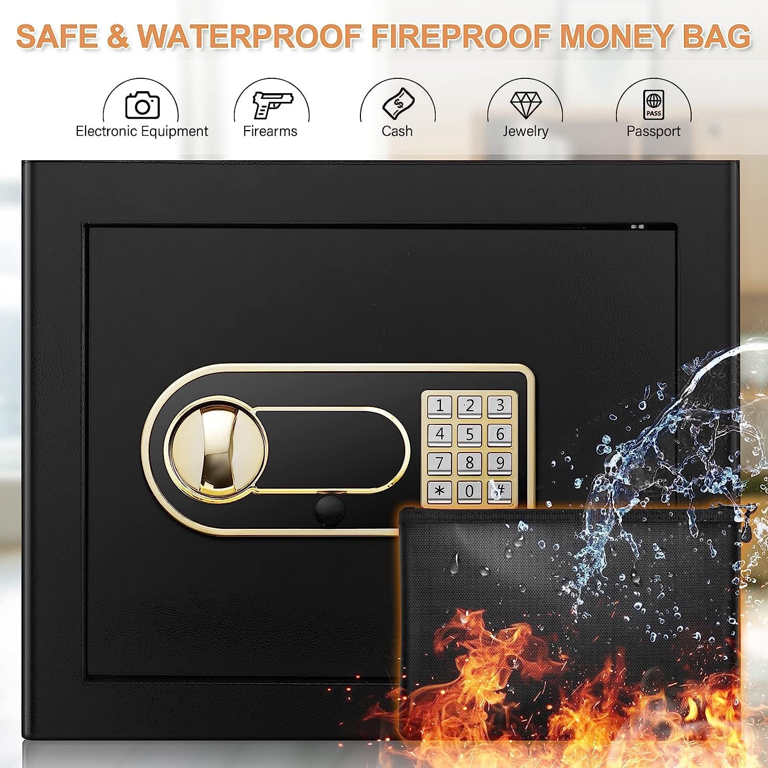 Fireproof Money Box with Digital Security Lock - Cash & Jewelry Storage Safe for Home & Office - Secure Money Holder for Emergency Savings & Valuables