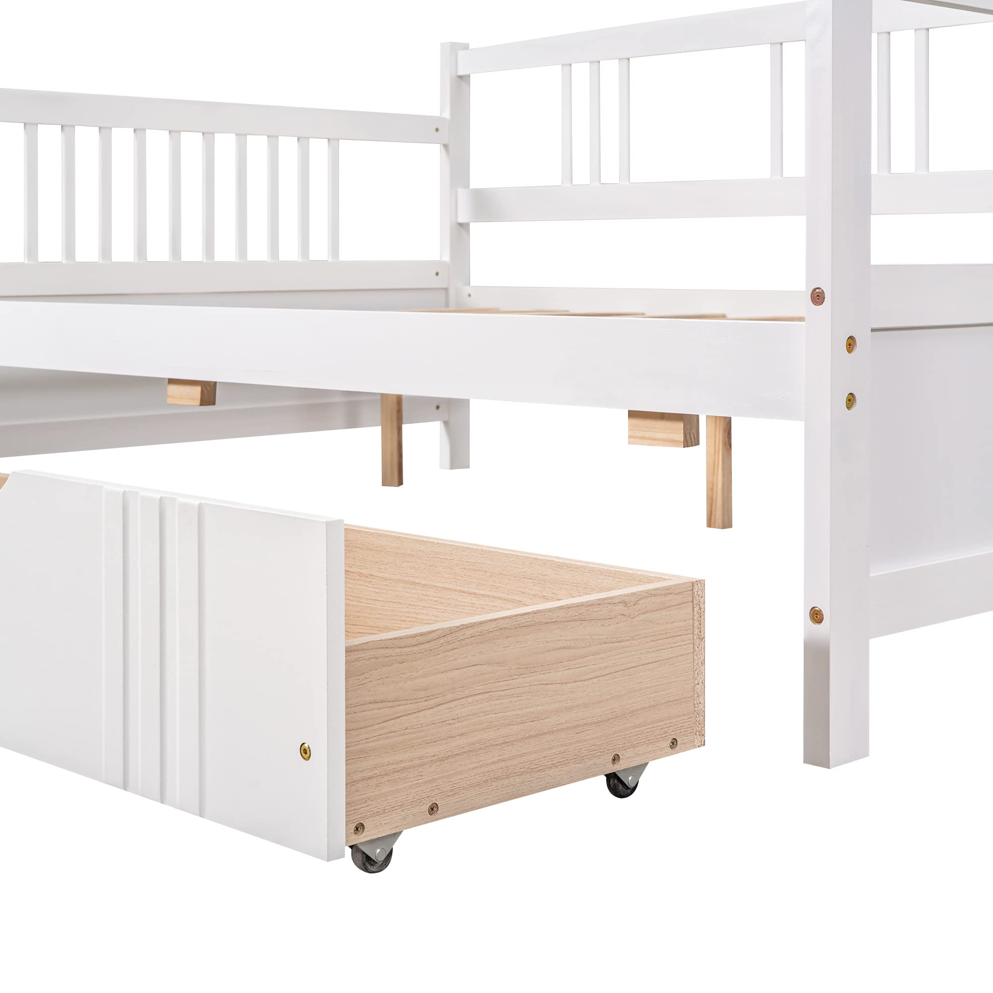 MERITLINE Twin Size Wood Daybed with Storage Drawers - Convertible Sofa Bed for Teens & Adults - White (Twin) | Perfect for Small Bedrooms, Guest Rooms & Dormitories