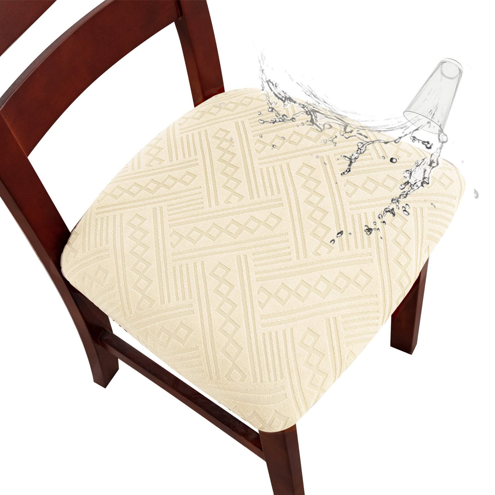 Waterproof Stretch Chair Covers for Dining Room & Kitchen - 2 Pack Beige