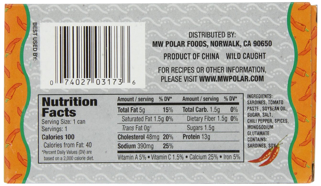 MW Polar Sardines in Hot Tomato Sauce, 3-Ounce Cans (Pack of 24) – Premium Canned Fish for Snacks, Salads & Emergency Food Storage