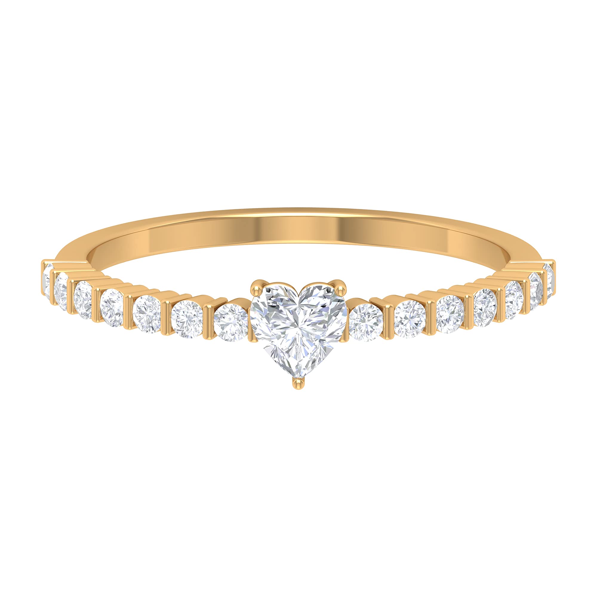 3/4 CT Diamond Solitaire Ring for Women - Certified 14K Solid Gold Heart Ring with Side Stones, April Birthstone Jewelry | Perfect for Anniversary Gifts, Engagement & Special Occasions