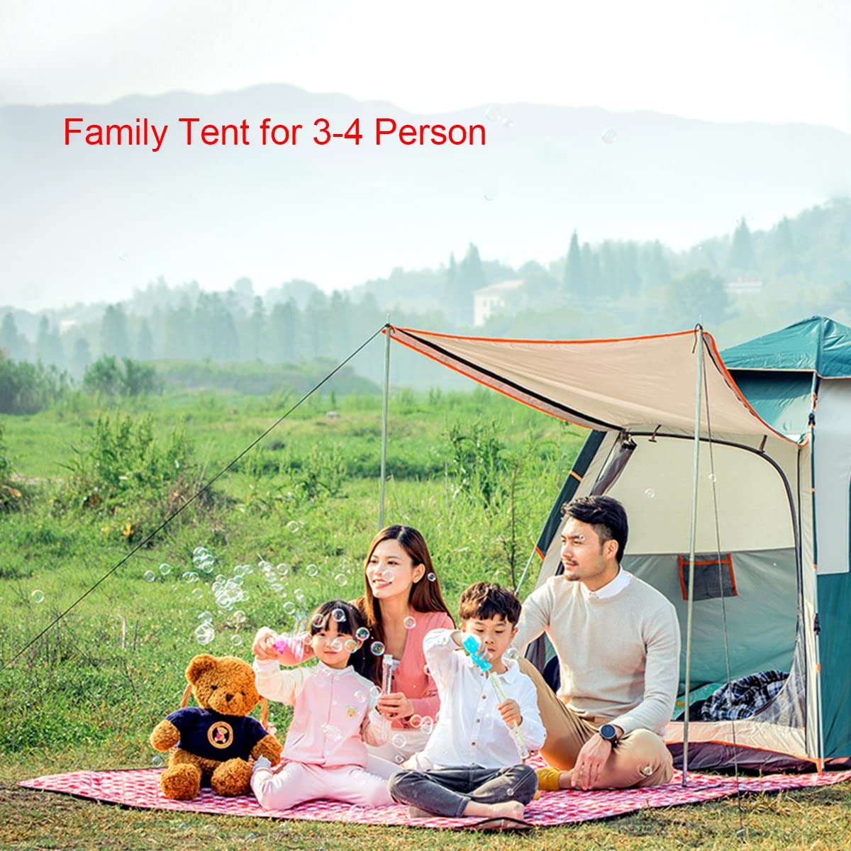 4-Person Waterproof Pop-Up Camping Tent with Moisture-Proof Mat - Instant Setup Family Tent for Outdoor Adventures, Beach Picnics & Music Festivals (Large Size) - Perfect for Backpacking, Hiking & Summer Camping Trips