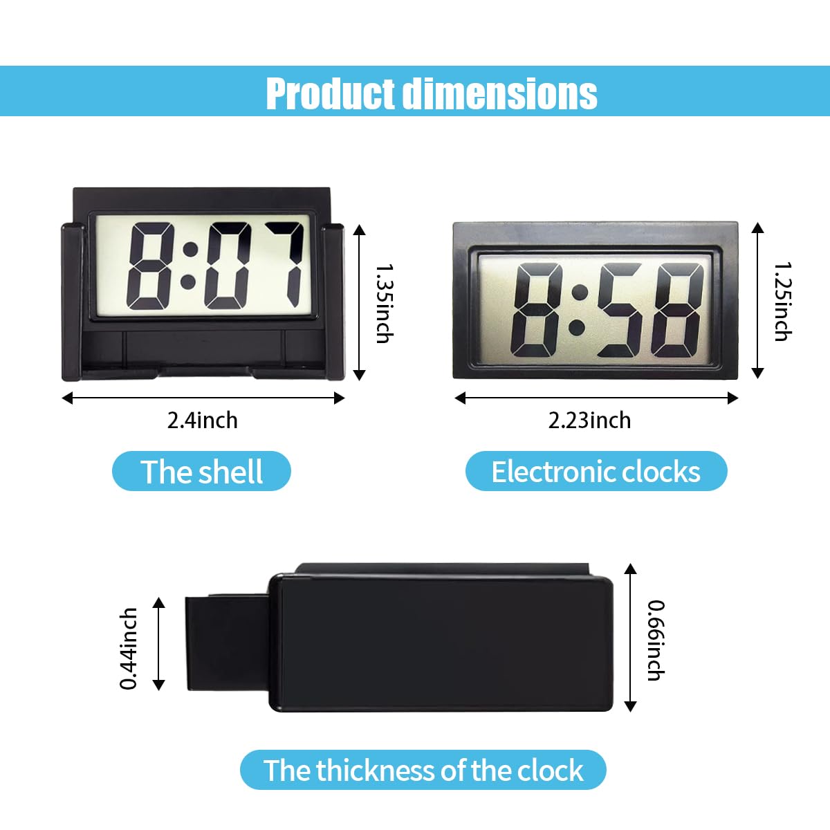 Self-Adhesive Mini Car Digital Clock - Small LCD Dashboard Time Display with Stand for Vehicle, Office & Home Use | Black Electronic Accessory for Cars, Desks & Workspaces