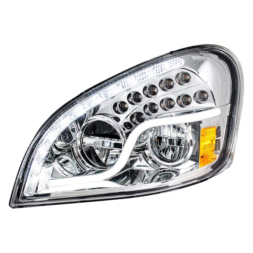 United Pacific 35790 LED Headlight Assembly - High Power Left Side Chrome Housing with High/Low Beam, LED Turn Signal, Position Light Bar & DRL | Perfect for Truck & SUV Upgrades, Night Driving Safety