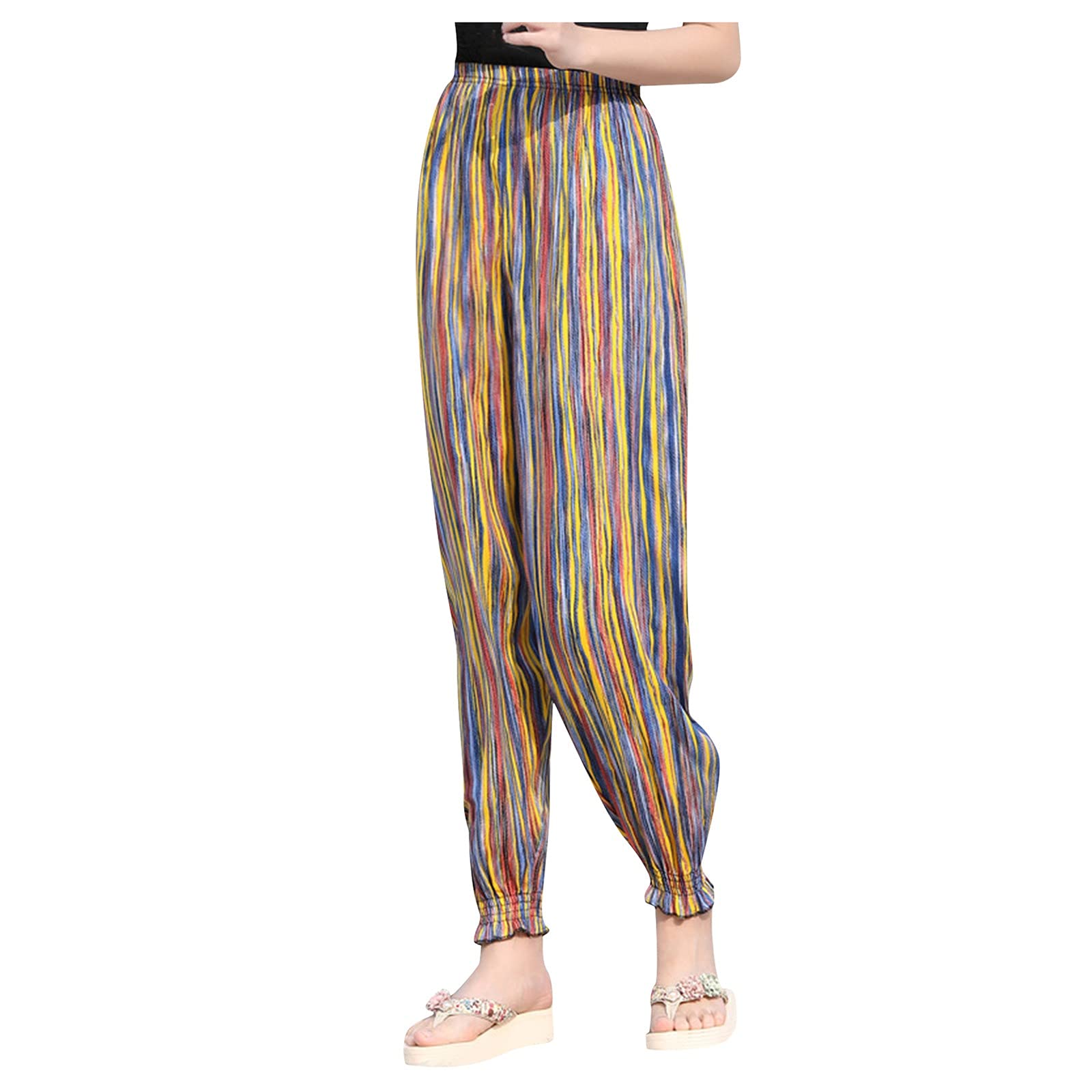 Women's Linen Pant Suit - Bohemian Printed Bloomers Trousers for Casual Wear & Beach Outings | Comfortable Summer Pants for Travel, Vacation & Relaxation
