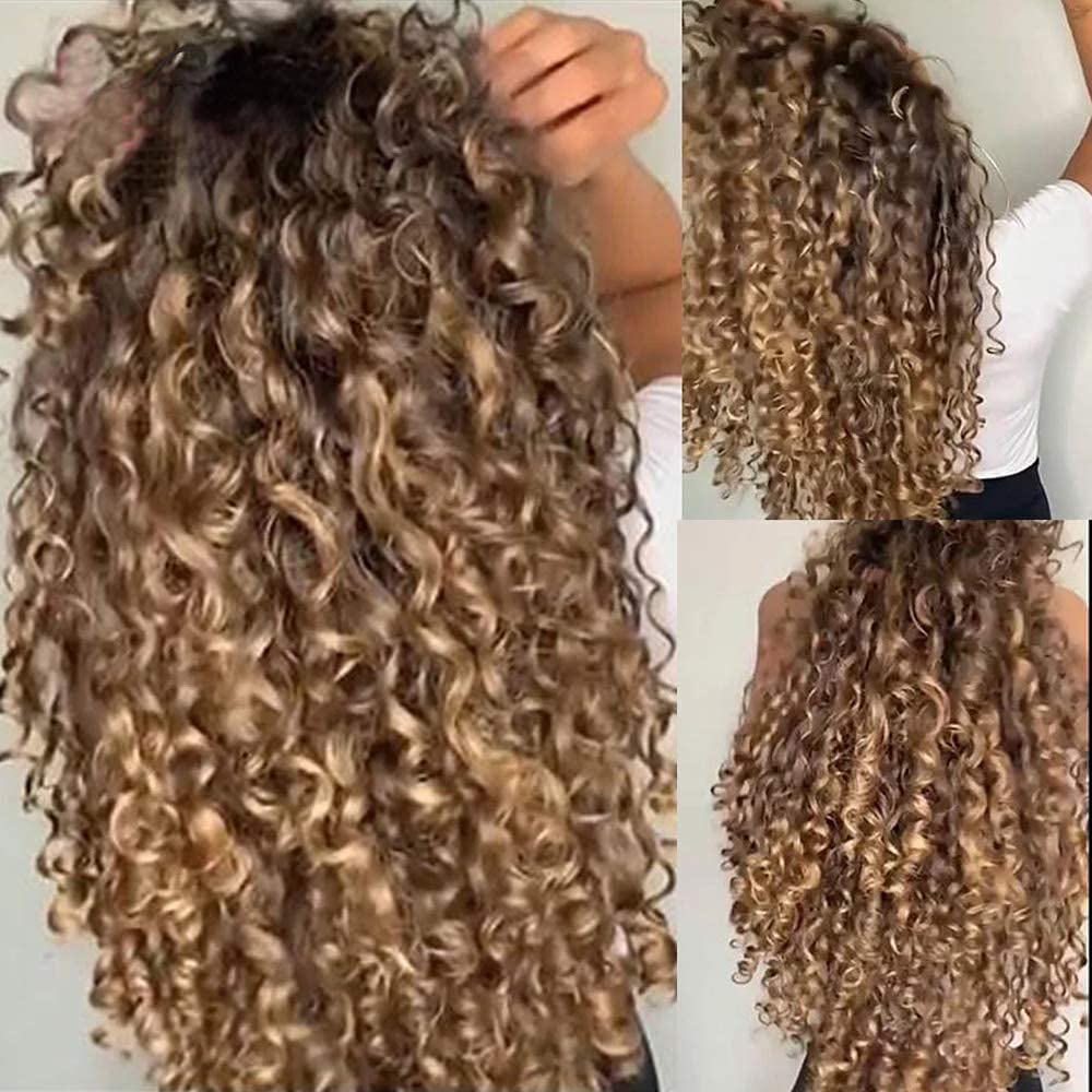 10 Chopsticks Kinky Curly 4T/27 HD Transparent 13x6 Lace Front Wig - 180% Density Honey Blonde Deep Wave Human Hair Wig with Pre-Plucked Natural Hairline (16 Inch) | Perfect for Daily Wear, Cosplay & Special Occasions