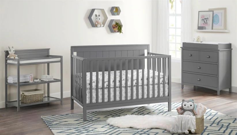 Oxford Baby Lazio 4-in-1 Convertible Crib - GREENGUARD Gold Certified Safe Nursery Furniture, Dove Gray Finish | Perfect for Newborn to Toddler Bedroom & Daycare Centers