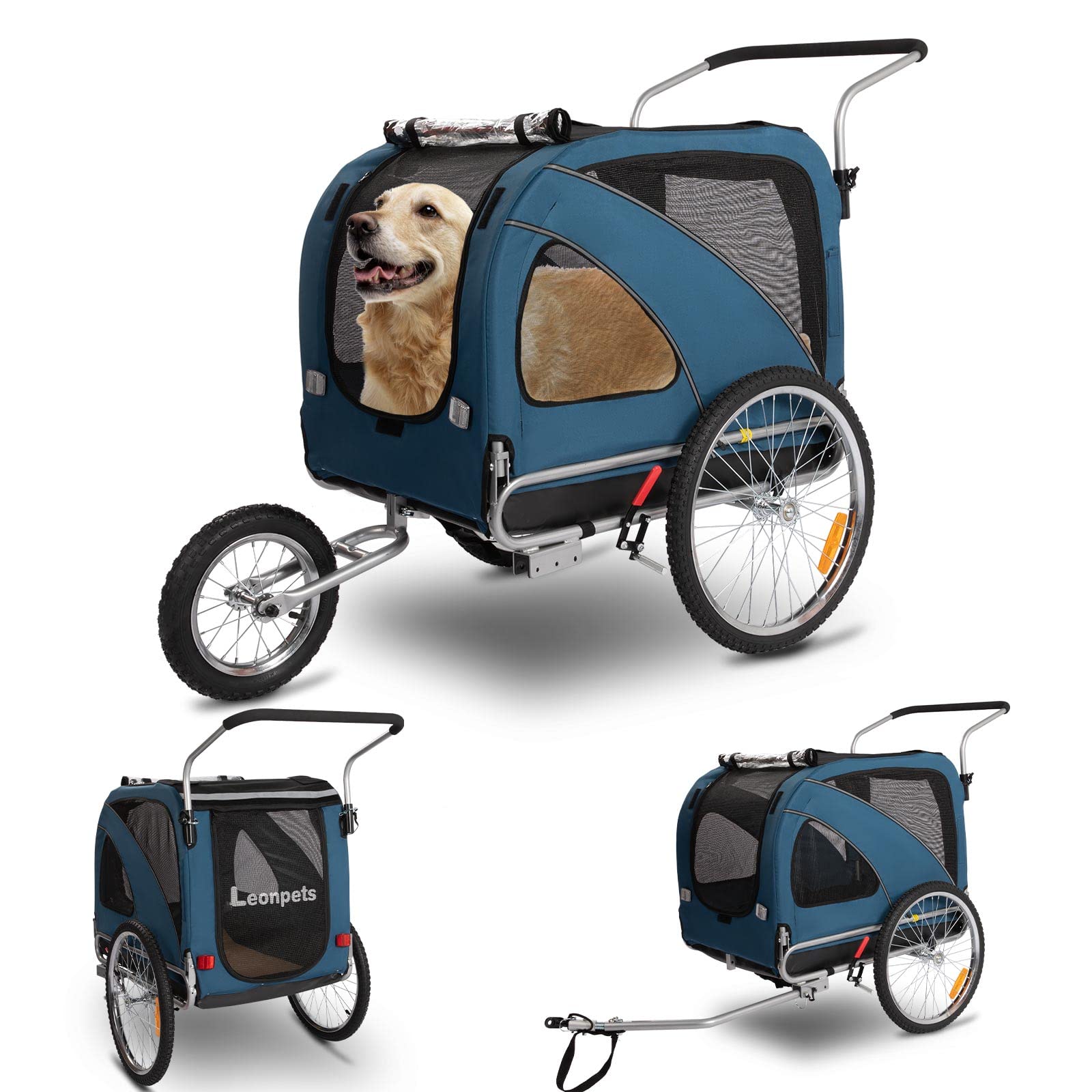 Sepnine Leopets 3-in-1 Convertible Pet Bike Trailer & Jogger Stroller for Large Dogs - Perfect for Cycling, Jogging and Outdoor Adventures
