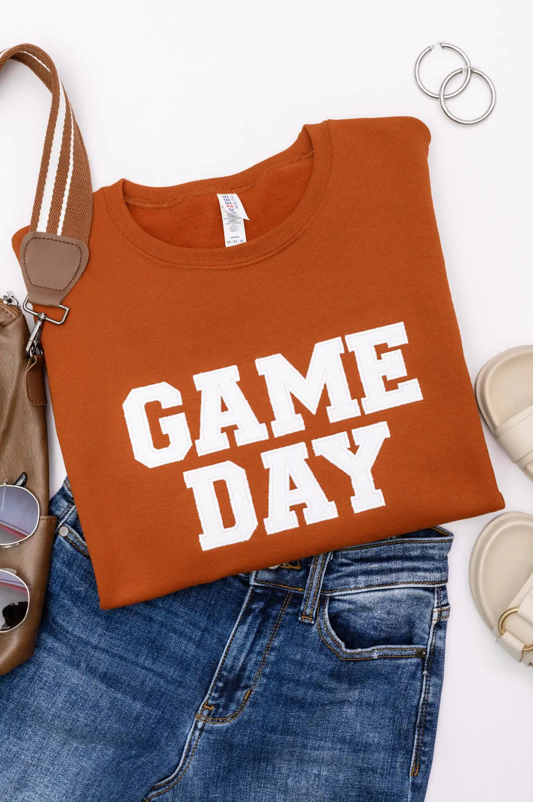 PREORDER: Embroidered Glitter Game Day Sweatshirt - Burnt Orange & White | Perfect for Football Tailgates, College Parties & Sports Fan Apparel