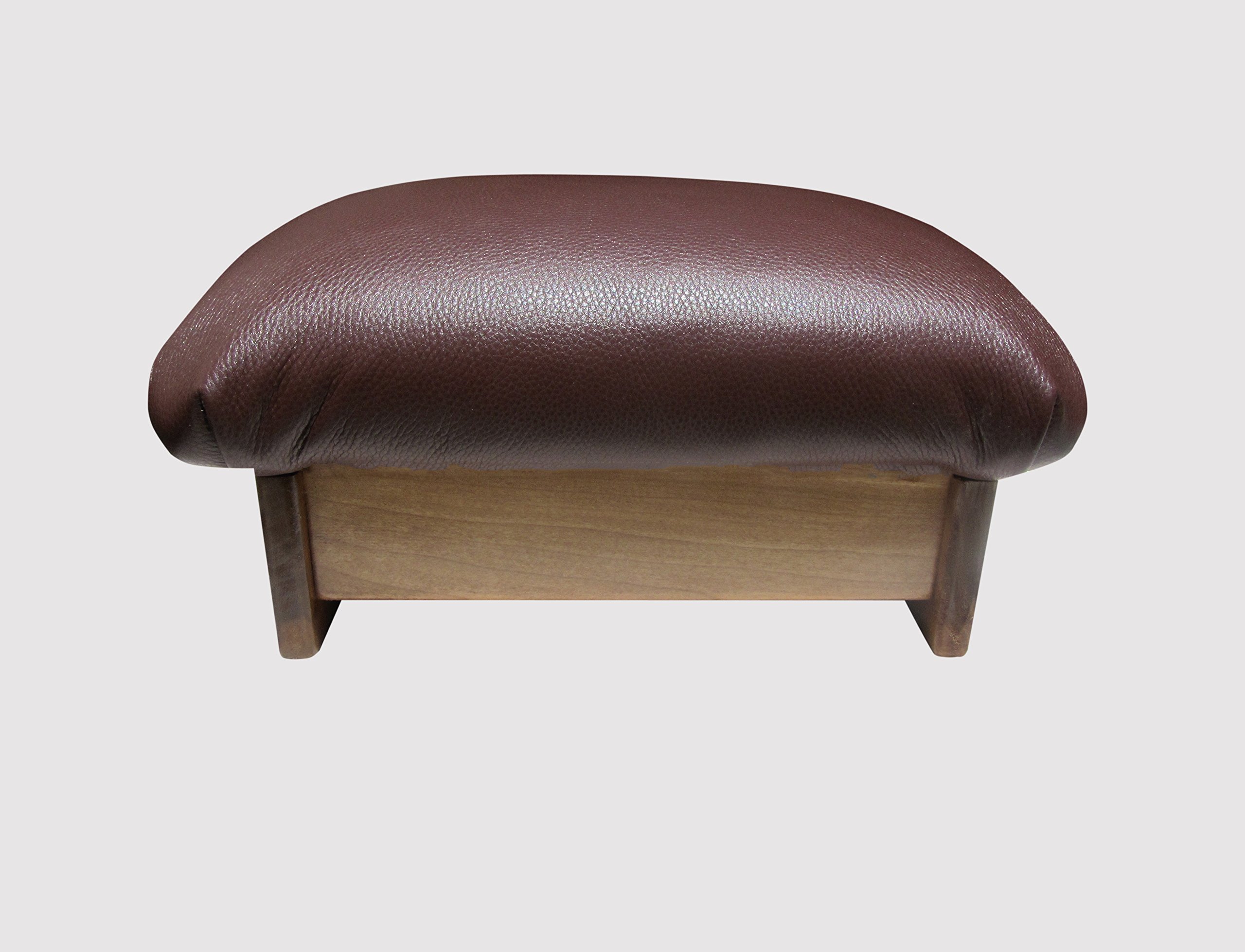 Premium Padded Foot Stool - Chocolate Ganache Genuine Leather - Handcrafted in USA - 7 Inch Tall with Maple Stain Finish - Perfect for Living Room, Bedroom & Office Comfort