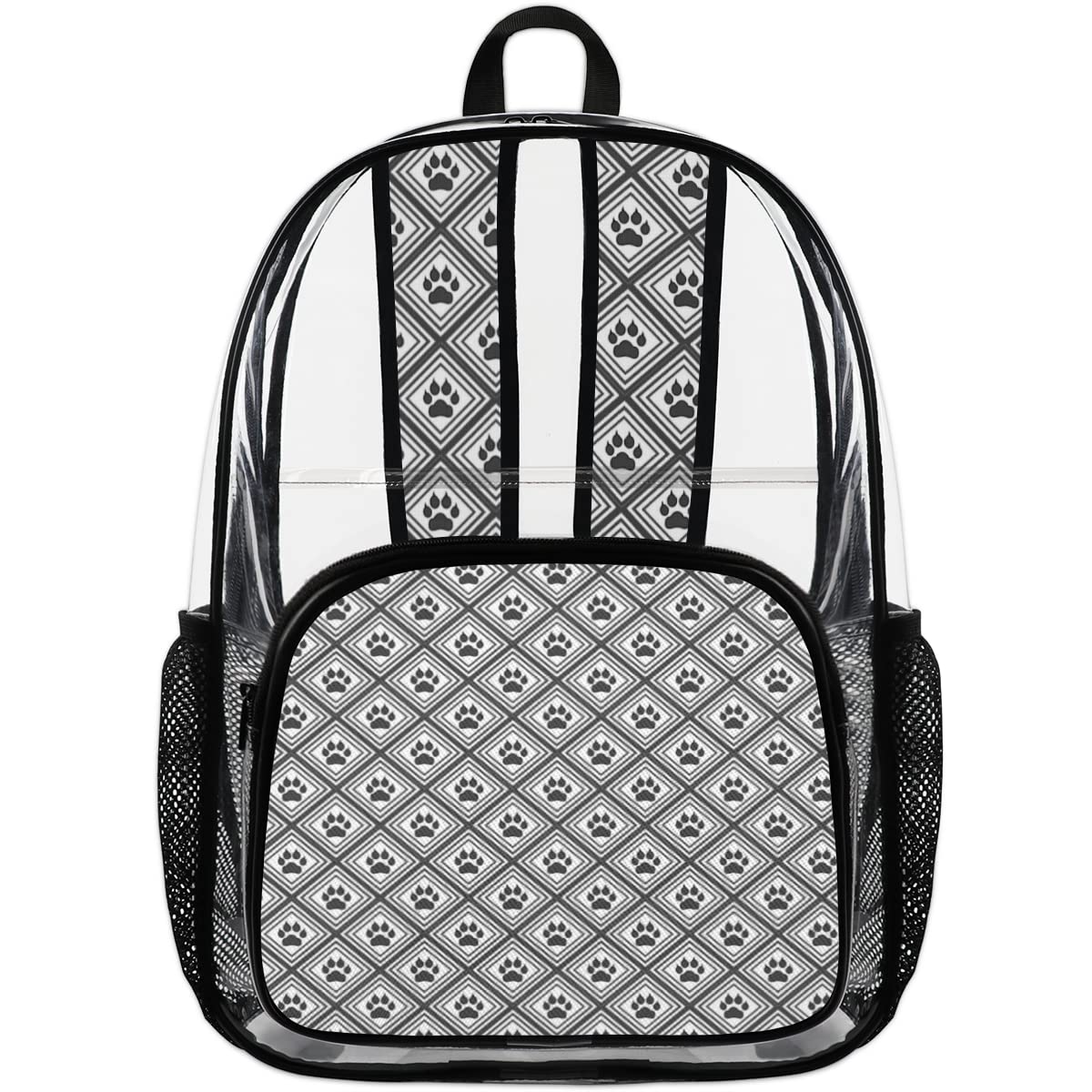 Animal Paw Print Rhombus Clear PVC Backpack - Heavy Duty Transparent Stadium Approved Large Laptop Backpack for Work, Travel, Sports & Concerts | Perfect for School, Music Festivals and Security Checkpoints
