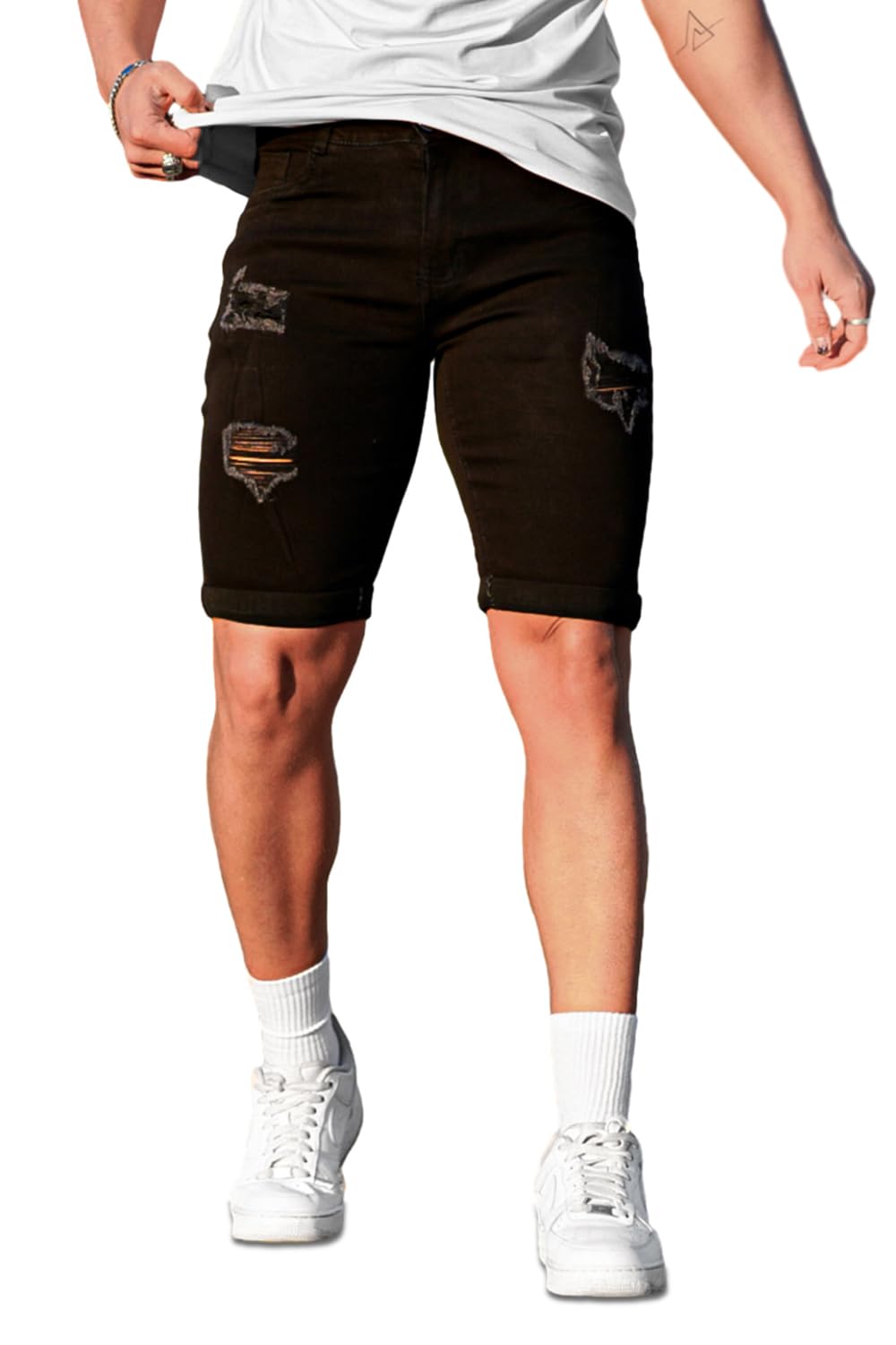 GINGTTO Men's Ripped Skinny Stretch Denim Shorts - Comfortable Slim Fit Jean Shorts for Men | Perfect for Summer, Casual Wear & Street Style