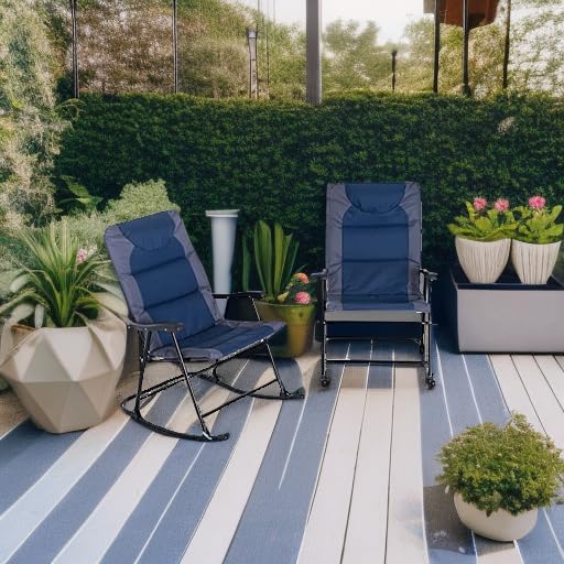 Outsunny 2-Piece Outdoor Patio Furniture Set with 2 Folding Padded Rocking Chairs - Bistro Style for Porch, Camping, Balcony, Backyard - Navy Blue - Perfect for Relaxing, Entertaining & Outdoor Dining