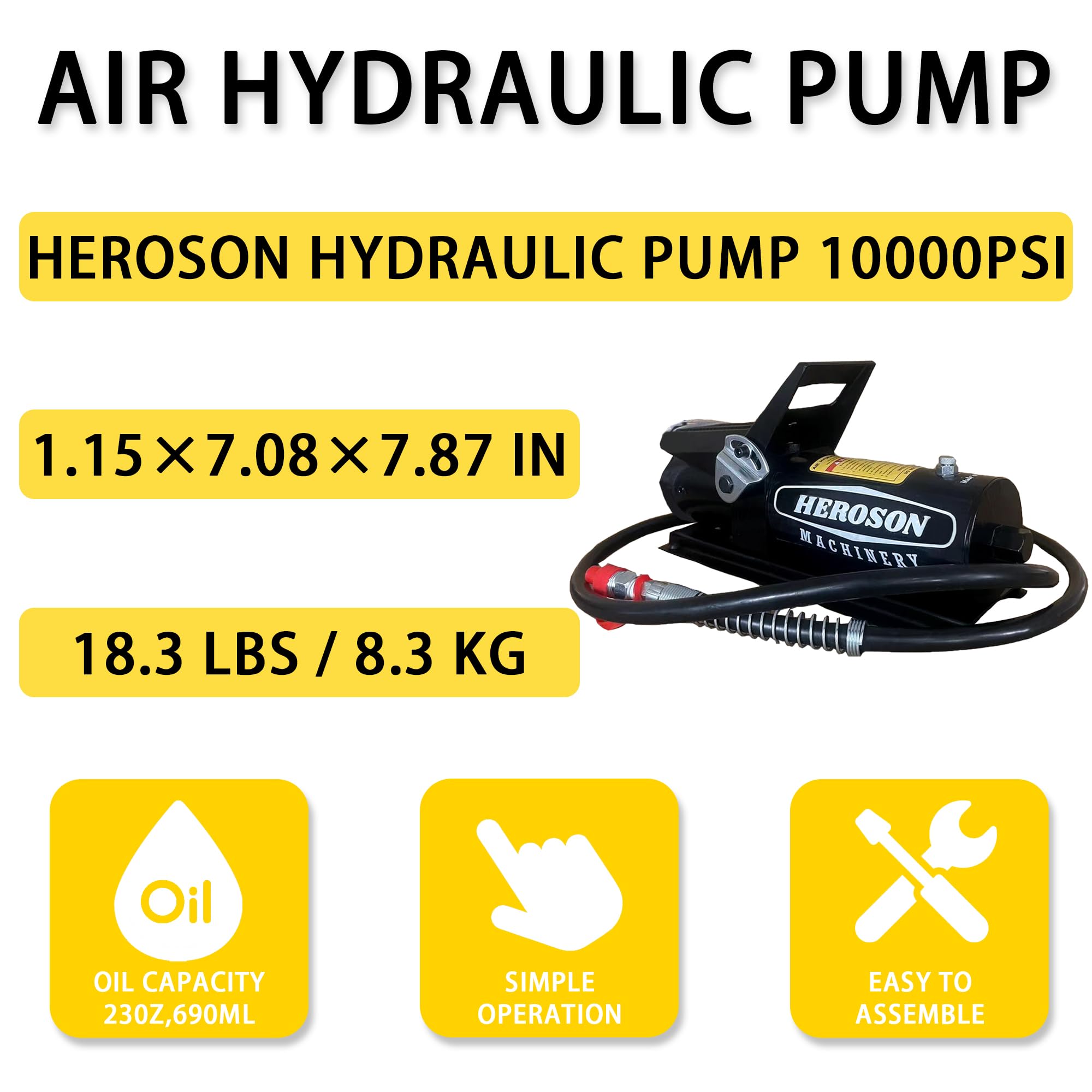 HEROSON 10,000 PSI Air Hydraulic Pump with 0.7L Reservoir - 3/8