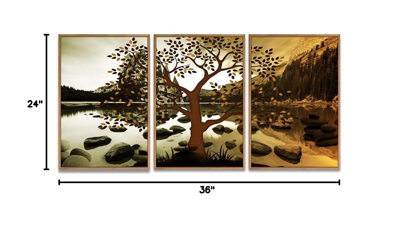 Wall26 3-Panel Framed Abstract Tree Canvas Wall Art - 24x36 Inches, Ready to Hang for Living Room & Bedroom Decor | Modern Home Office & Dorm Room Wall Decor