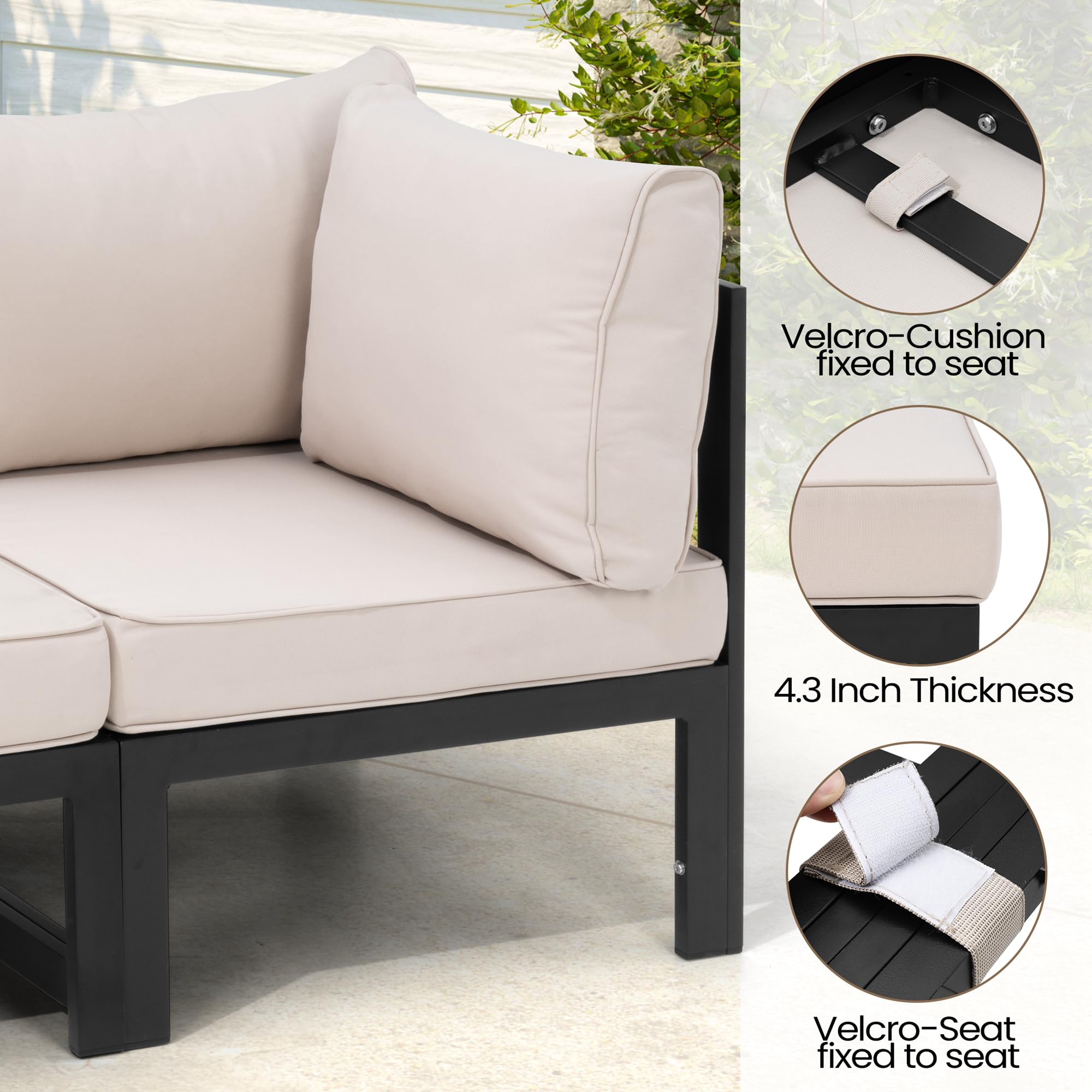 Pellebant 3-Piece Aluminum Patio Loveseat Set with Coffee Table & Removable Cushions - Modern Outdoor Furniture for Garden, Lawn, Backyard or Poolside Relaxation (Beige)