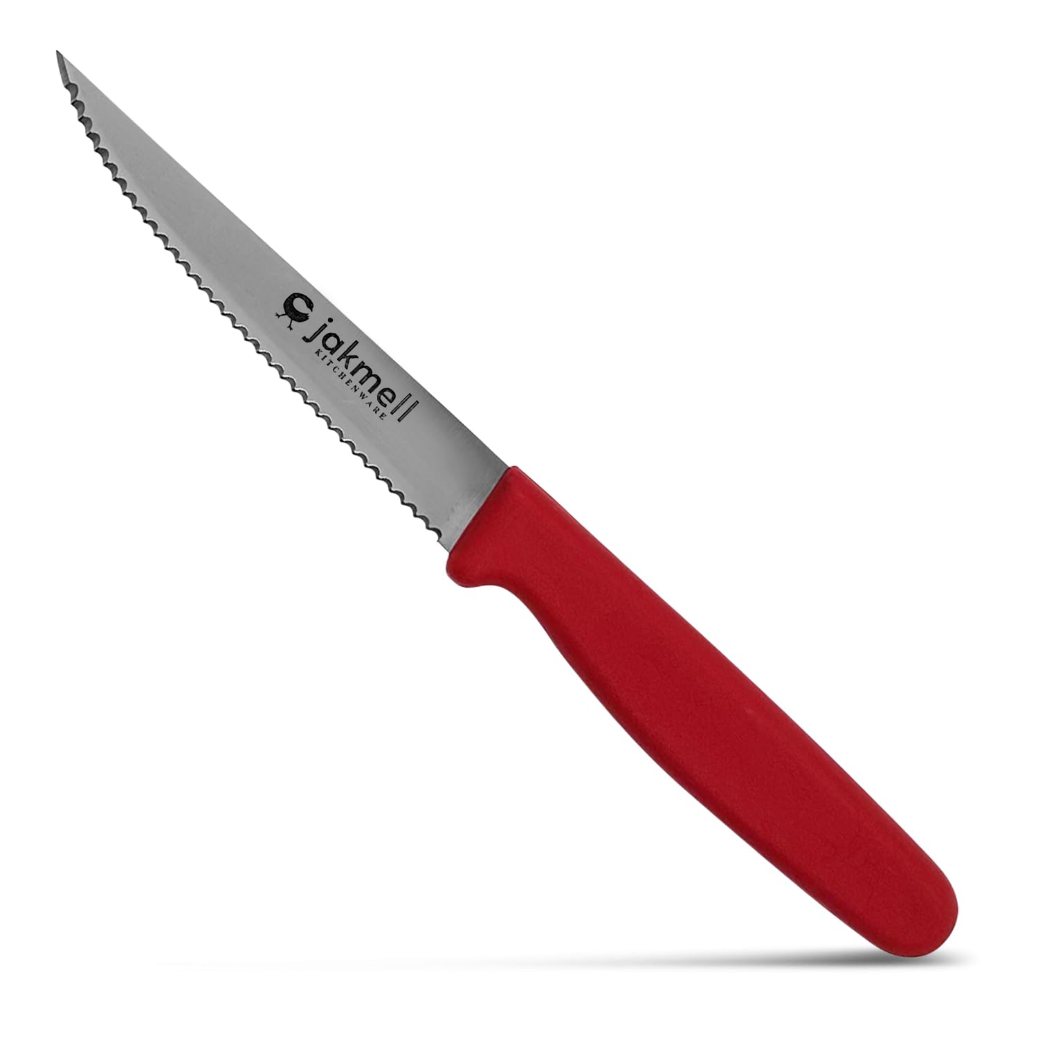 4 Inch Serrated Paring Knife with Red Handle - Stainless Steel Kitchen Utility Knife for Slicing, Peeling, and Precision Cutting - Perfect for Fruits, Vegetables, and Small Kitchen Tasks