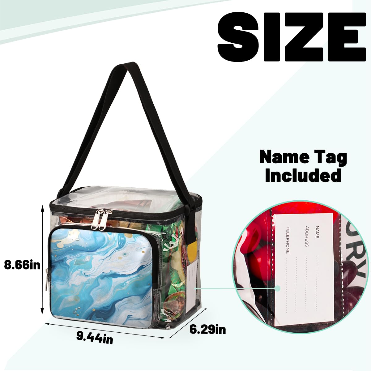 GzLeyigou Blue Marble Pattern Clear Tote Bag with Handles - Waterproof Transparent Crossbody Shoulder Bag for Women - Perfect for Lunch, Outdoor Travel, Picnic, Concerts & Sports Events (Stadium Approved)