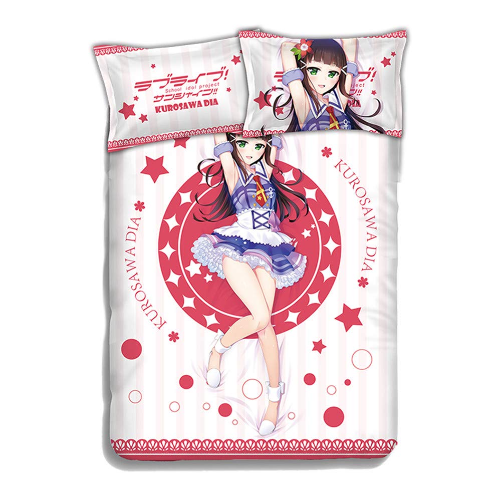 Kurosawa Dia LoveLive Sunshine Anime Bedding Set - 150x200cm (Full/Double Size) 3-Piece Peach Skin Bed Sheets with Pillow Covers - Perfect for Anime Fans' Bedroom Decor & Themed Sleepovers