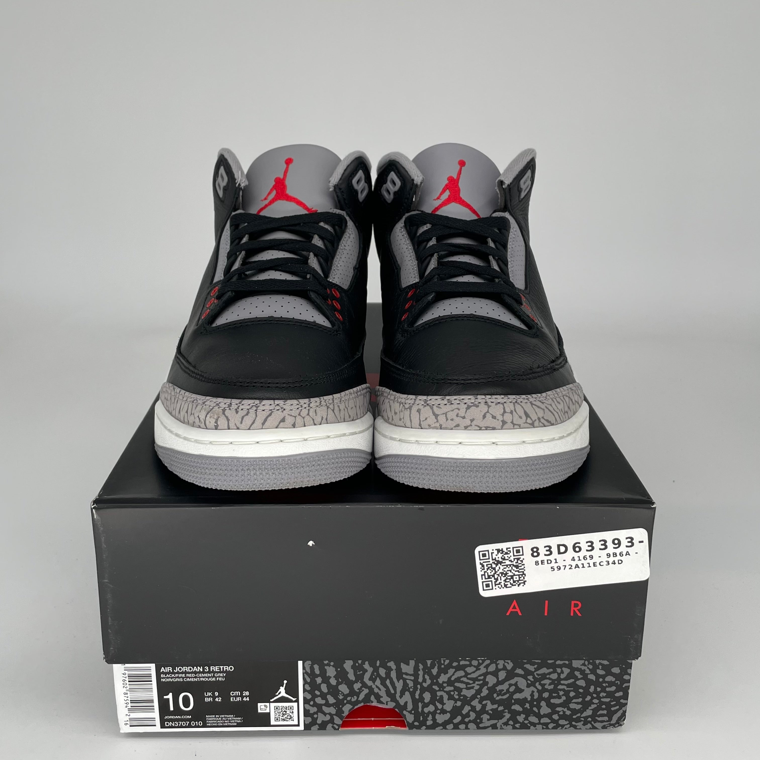 Original Air Jordan 3 Retro 'Black Cement' Men's Basketball Shoes Size 10 - DN3707-010 | Authentic Nike Sneakers for Streetwear, Casual Outfits & Sneaker Collectors