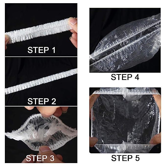 **OSEN Reusable Waterproof Shower Cap for Men & Women - Elastic Hair Bath Cap for Swimming, Bathing, Showering, Makeup & Styling - Transparent (Pack of 100) - Perfect for Travel, Spa & Home Use**