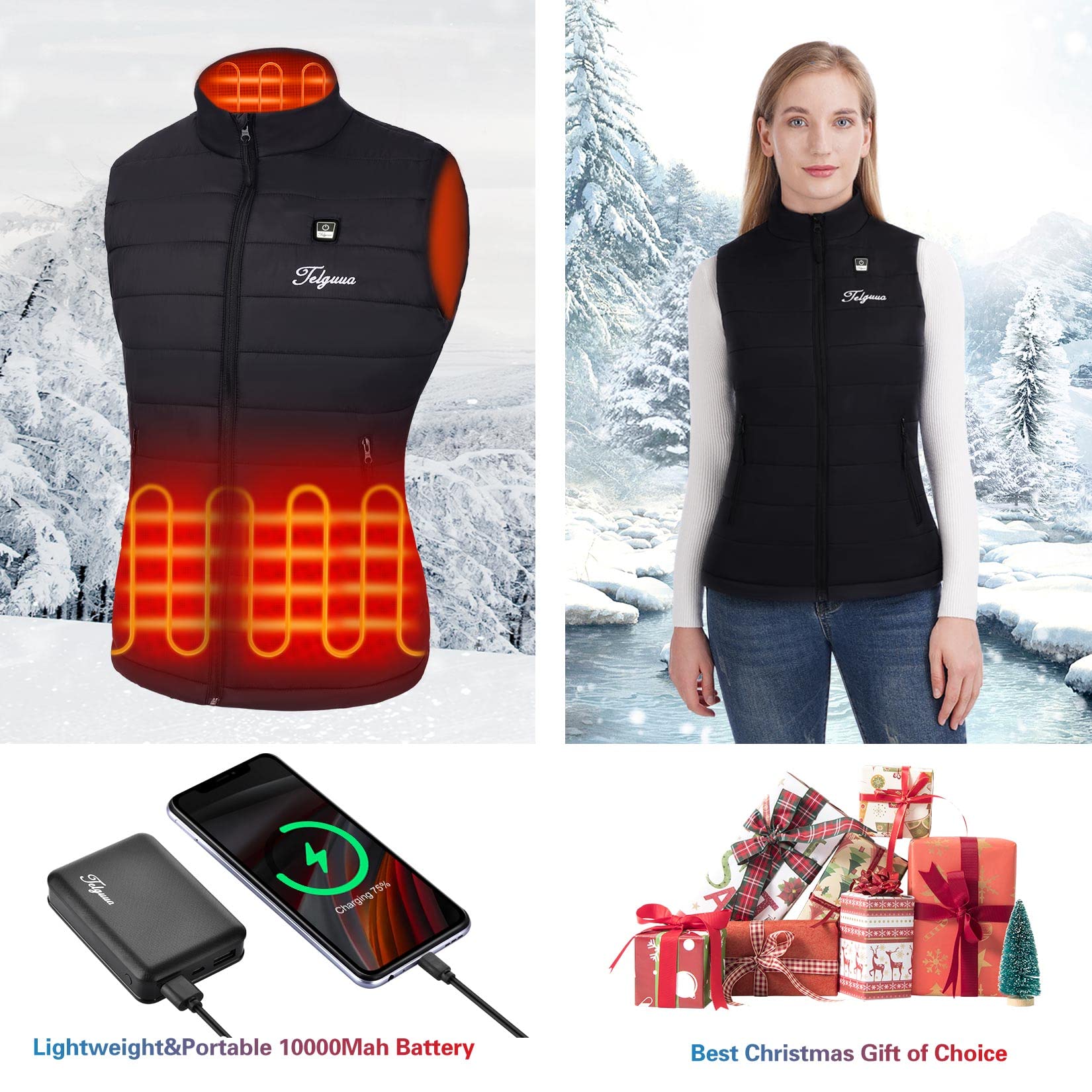 Telguua Heated Vest for Women - USB Rechargeable Battery Heated Jacket with 3 Temperature Settings | Winter Warmth for Outdoor Activities, Hiking & Camping