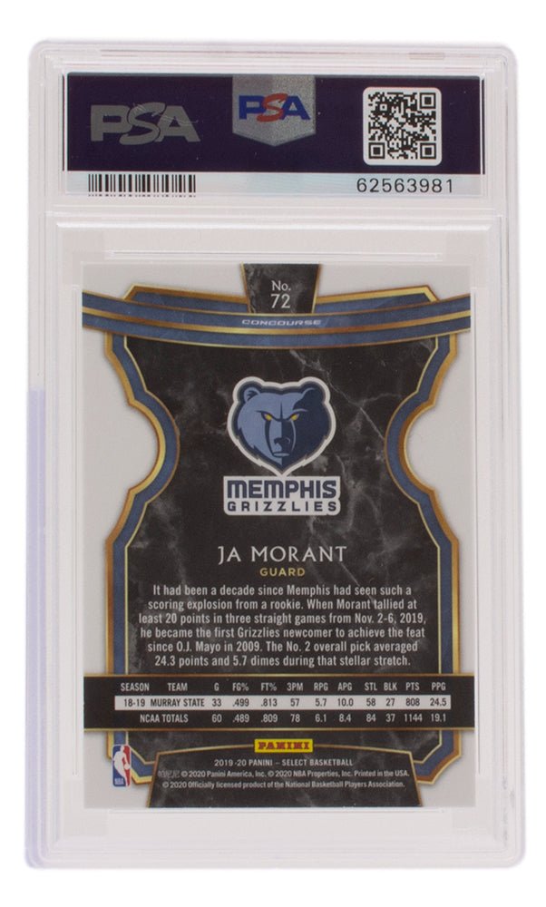 Ja Morant 2019 Panini Select #72 Memphis Grizzlies Rookie Basketball Card - PSA 8 Near Mint/Mint Condition - Perfect for NBA Collectors & Sports Memorabilia Displays