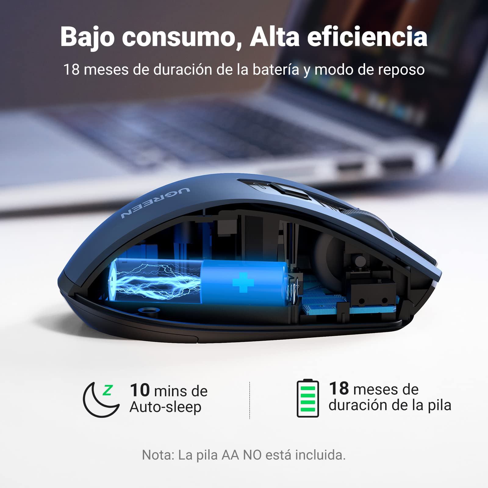 UGREEN Wireless Ergonomic Mouse 2.4G - 6 Programmable Buttons, 4000 DPI Adjustable, Auto-Sleep Mode - Compatible with Windows, Mac, Chromebook (Blue) - Perfect for Office Work, Gaming & Graphic Design