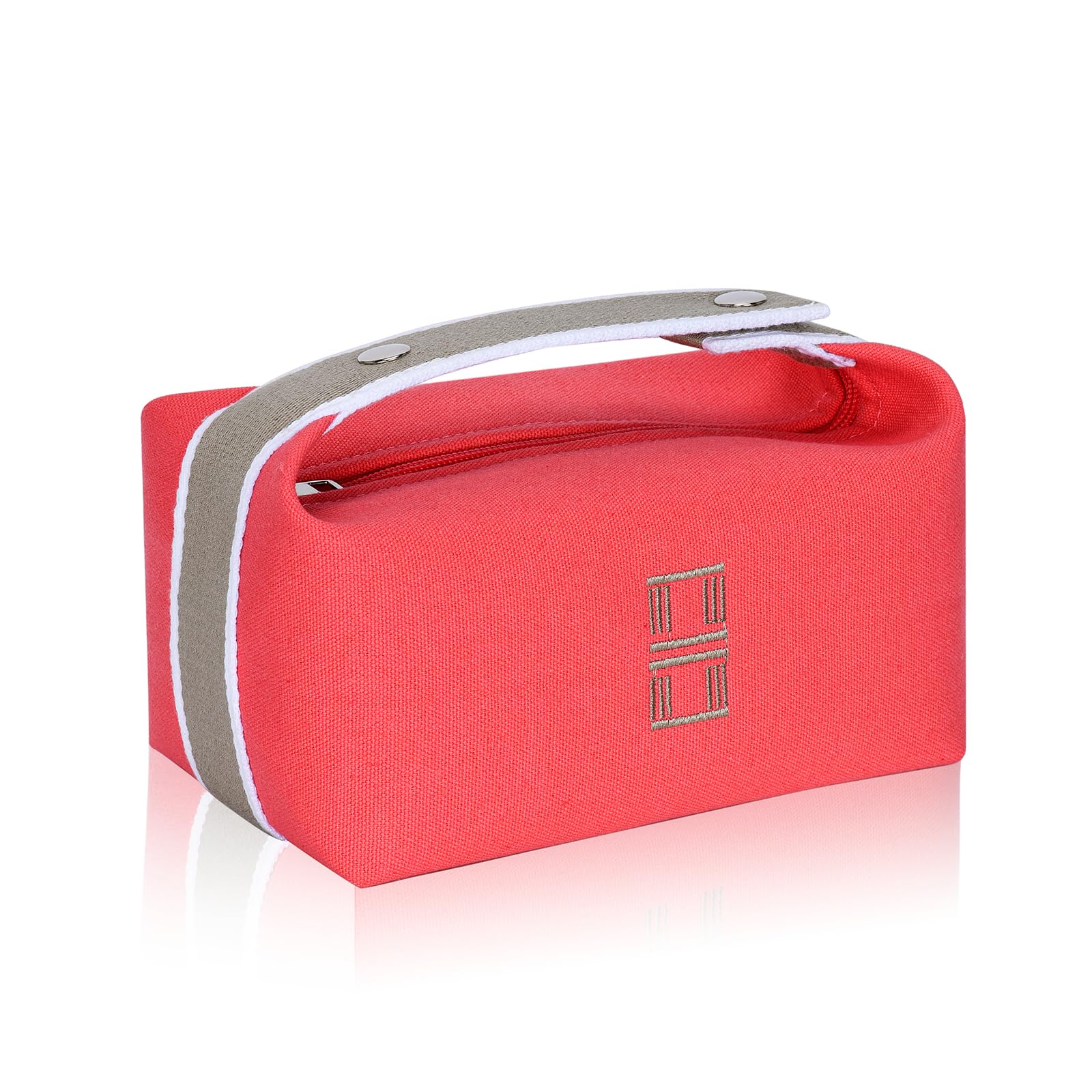 Fashion Makeup Travel Bag - Orange Red Canvas Cosmetic Organizer for Women | Perfect for Travel & Daily Use