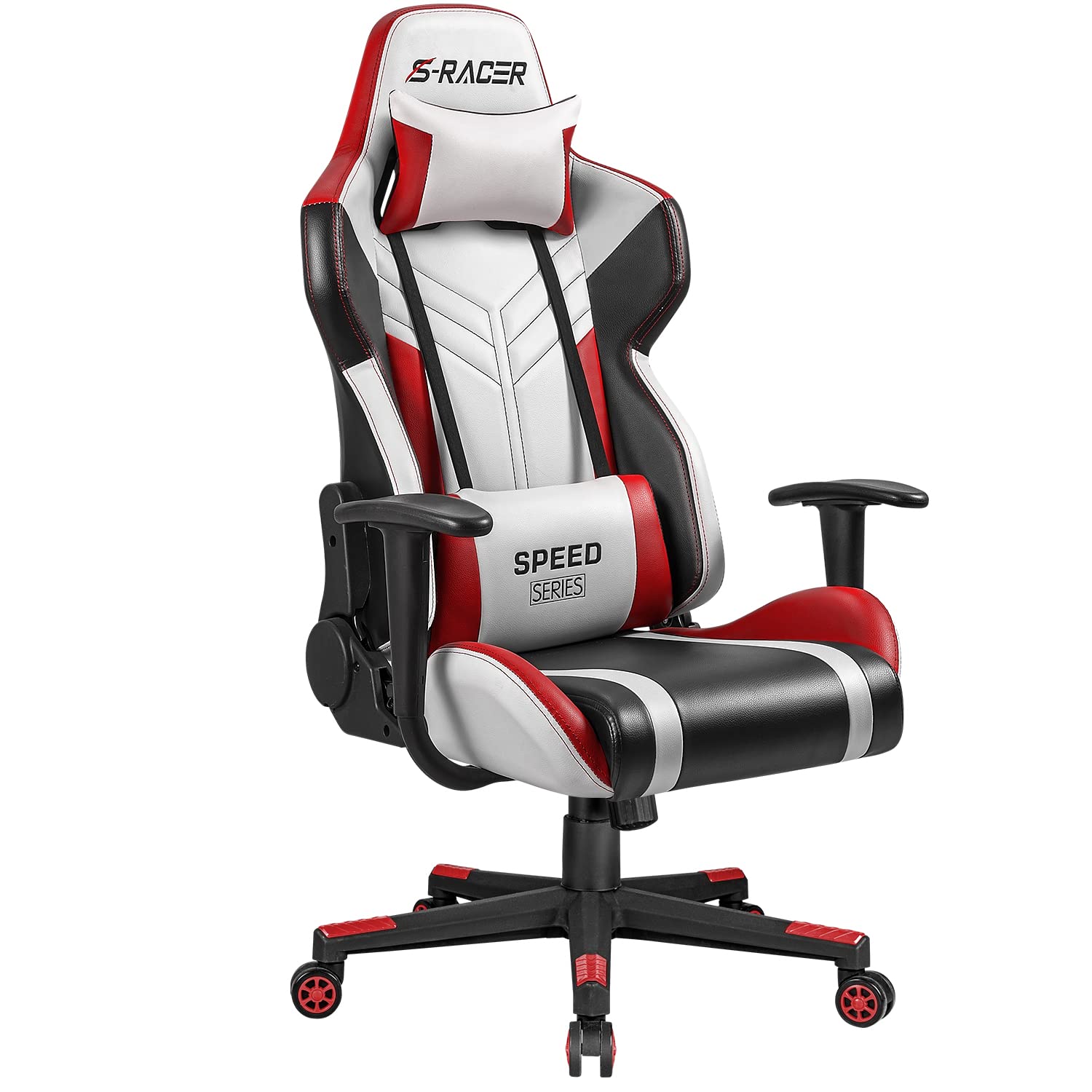 Premium Homall Gaming Chair - Racing Style High-Back PU Leather Office Chair with Headrest & Lumbar Support | Ergonomic Computer Desk Chair for Gamers & Professionals | Perfect for Esports, Streaming & Home Office (White/Red)