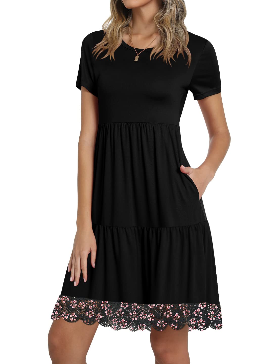 TAOHUADAO Women's Summer Short Sleeve Ruffle Swing Dress with Pockets - Flowy Casual Sundress for Beach, Vacation & Daily Wear