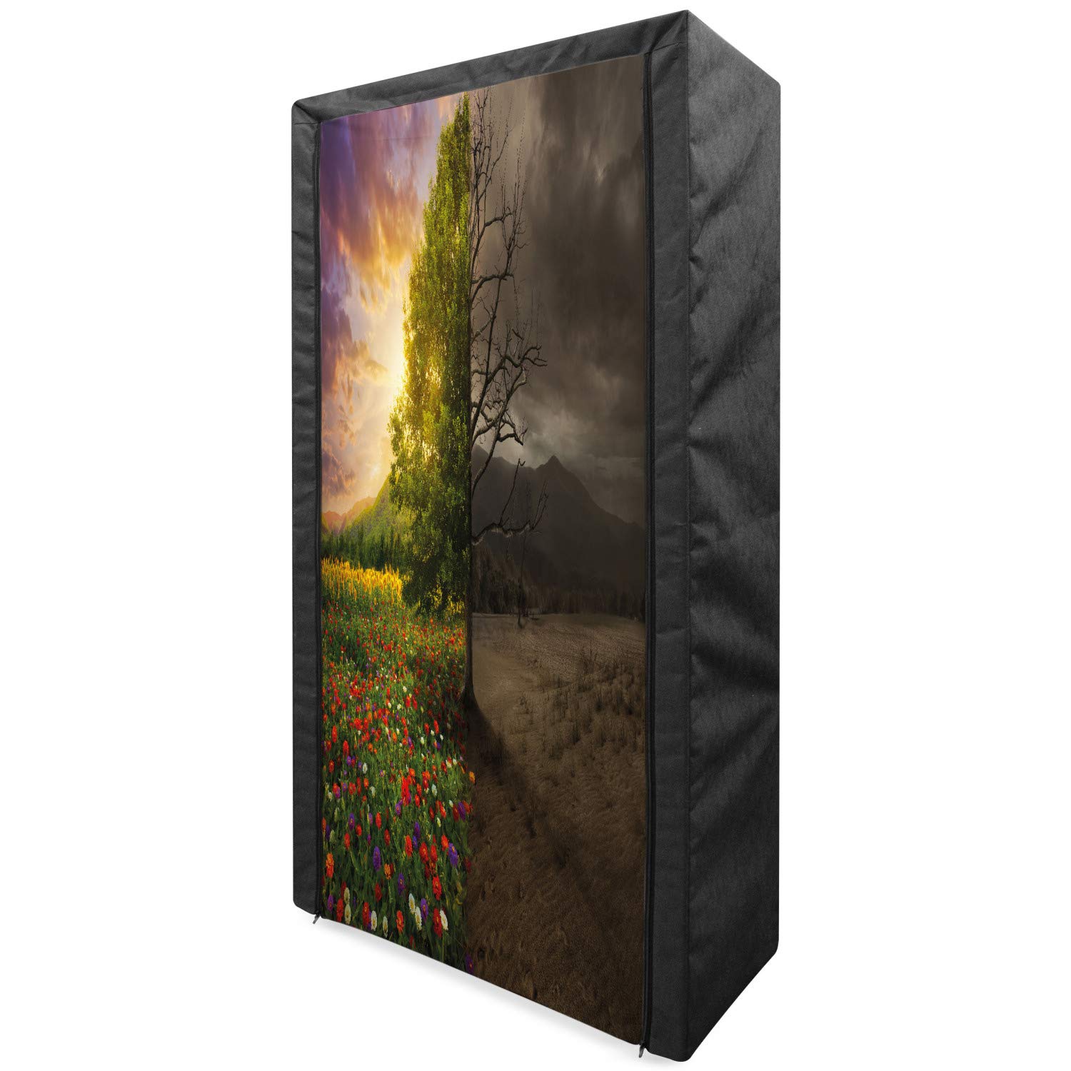 Ambesonne Nature Themed Portable Fabric Wardrobe - Dark Forest Print Clothing Organizer with Shelves, 33.5 Inch Multicolor Storage Closet | Perfect for Bedroom, Closet Organization & Small Space Storage Solutions