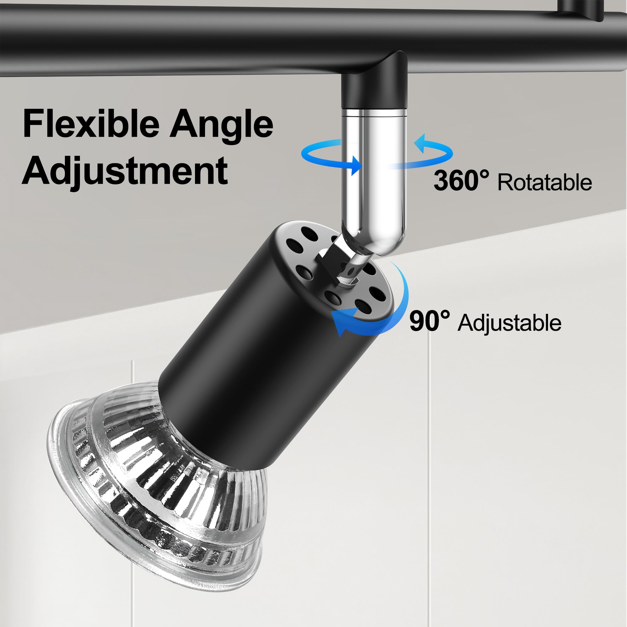 4-Light LED Track Lighting Kit - Adjustable Black Ceiling Spotlight with GU10 Bulbs for Kitchen, Cabinet, Gallery, Bar, Hallway & Living Room | Modern Flexible Fixture for Home & Office Lighting