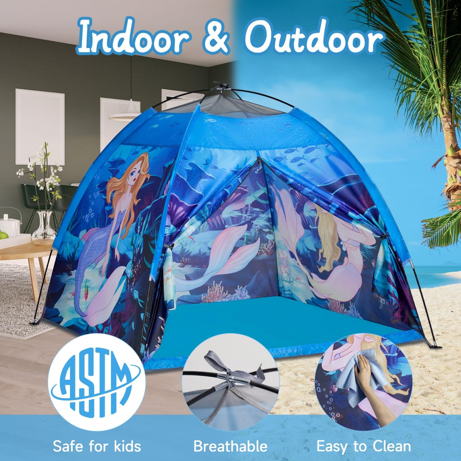 Mermaid Kids Play Tent - Indoor & Outdoor Playhouse for Children (47