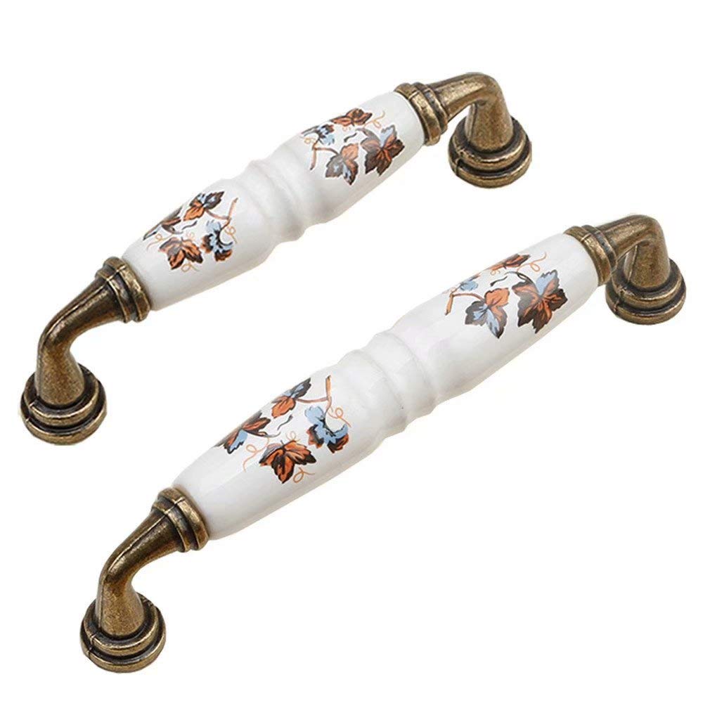 6-Pack Ceramic Bow Cabinet Handles & Drawer Pulls - 128mm Hole Center, Vintage Kitchen Cupboard Knobs (Style A) - Perfect for Cabinets, Dressers, and DIY Furniture Upgrades