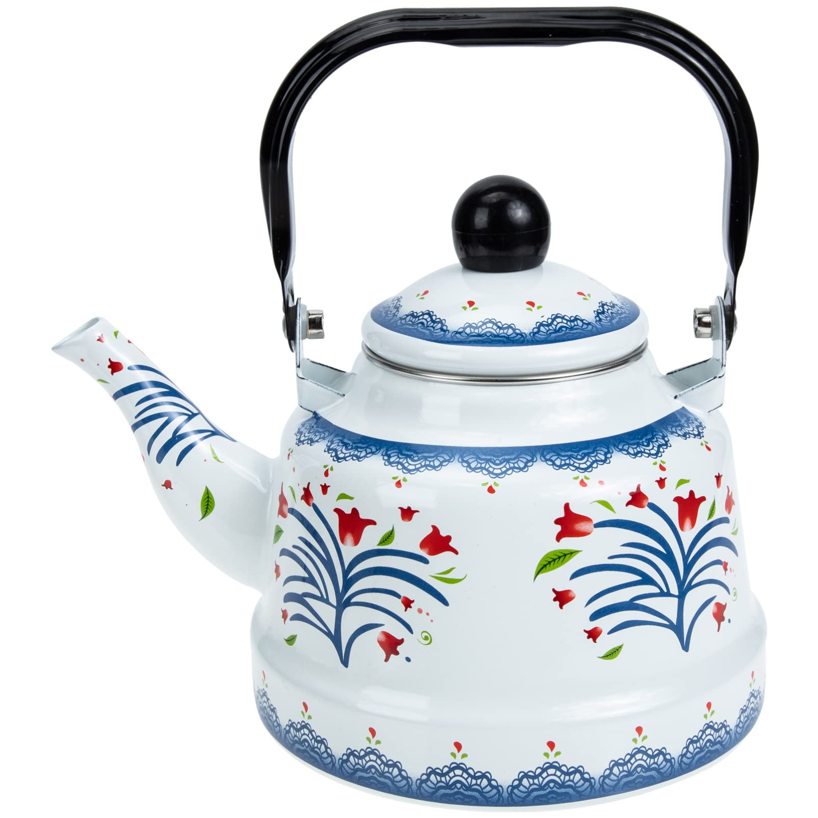 Vintage Floral Enamel Tea Kettle - 1.5L Stovetop Gooseneck Teapot for Boiling Water, Camping & Outdoor Use - Perfect for Home, Office, Picnics and Tea Ceremonies