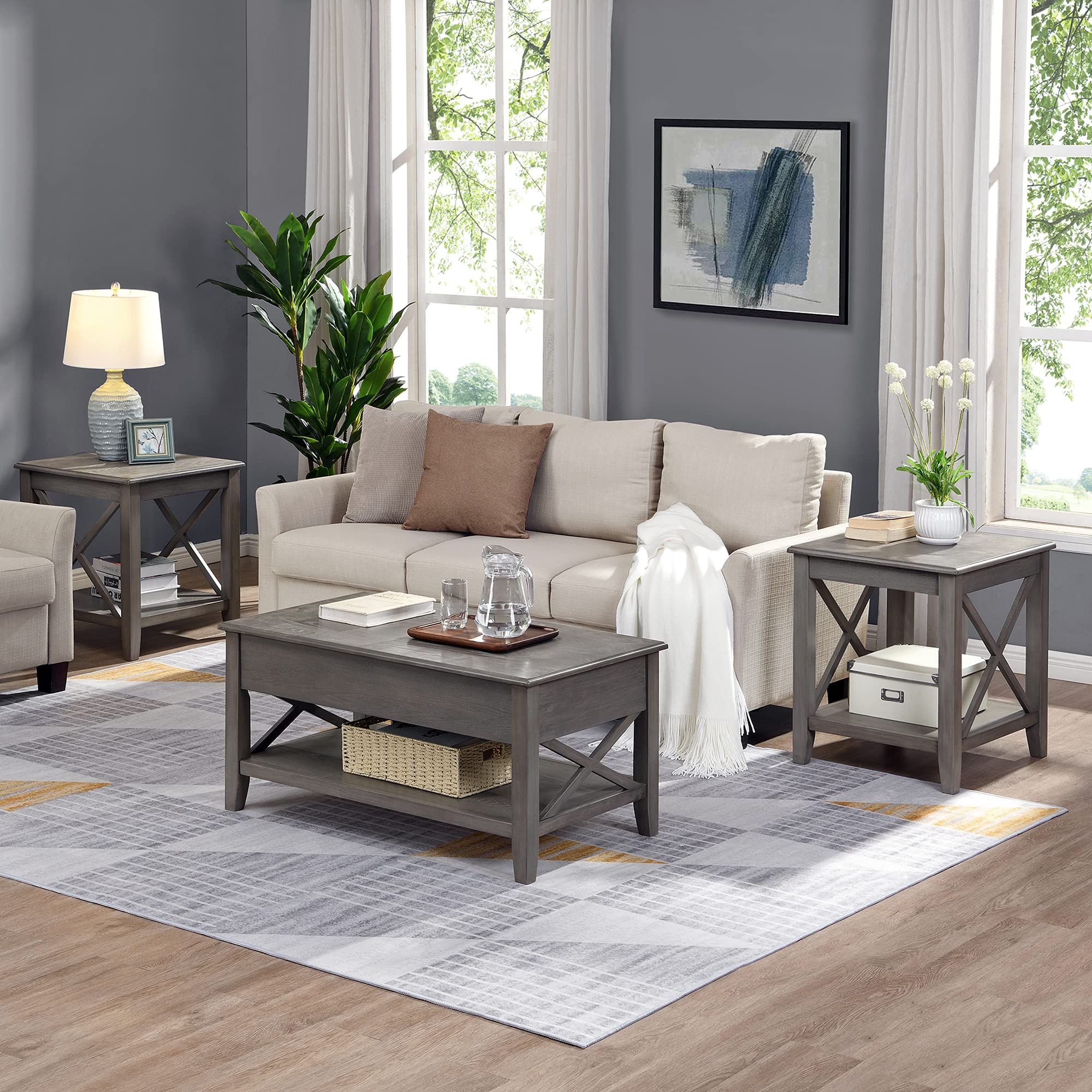 FirsTime & Co. Gray Allendale Lift Top Coffee Table - 39 x 19 x 21.5 Inches, Solid Wood, Modern Design for Living Room, Home Office | Perfect for Small Spaces, Storage & Multi-Functional Use